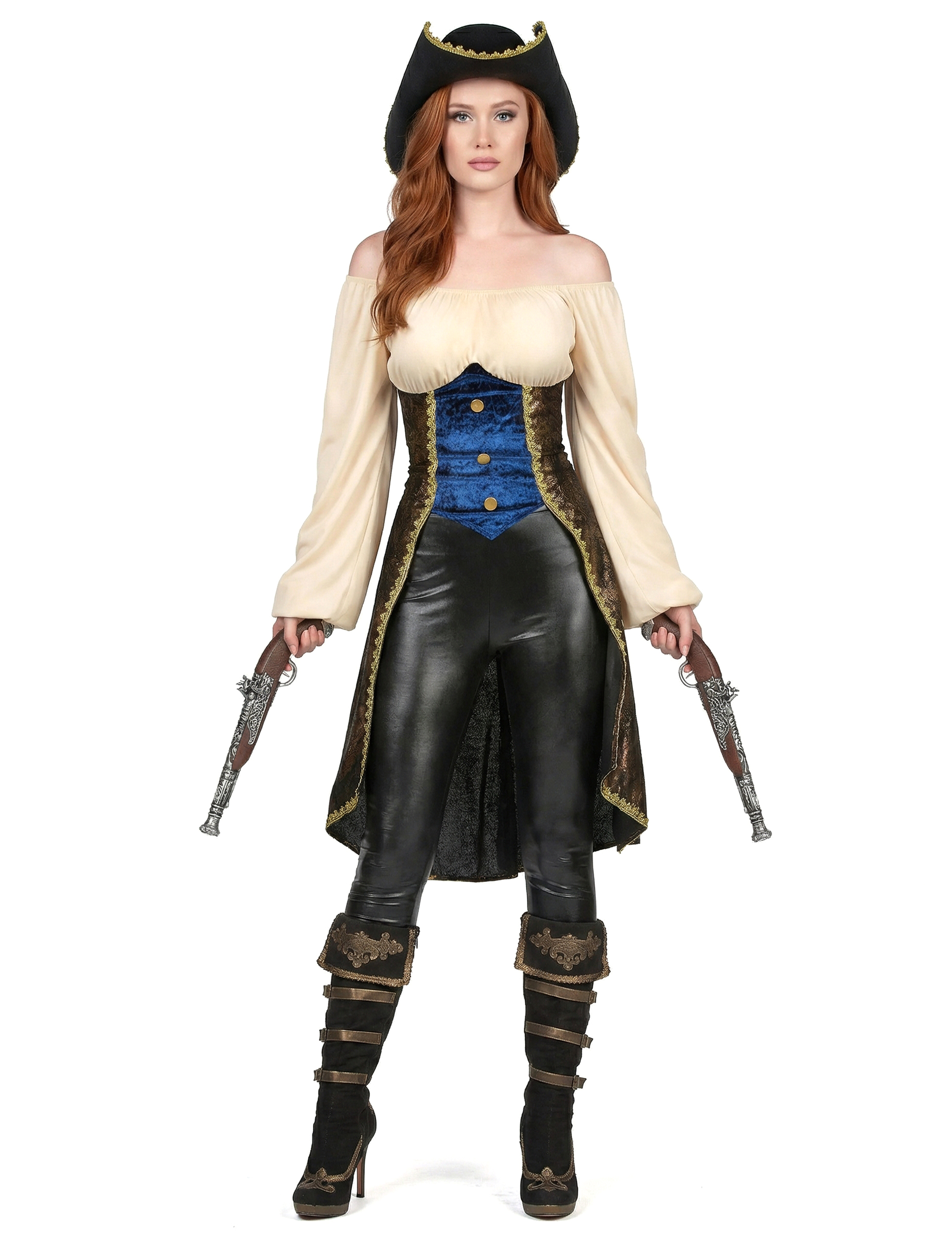 Edles Piratenkostüm für Damen Faschingskostüm blau-beige-braun