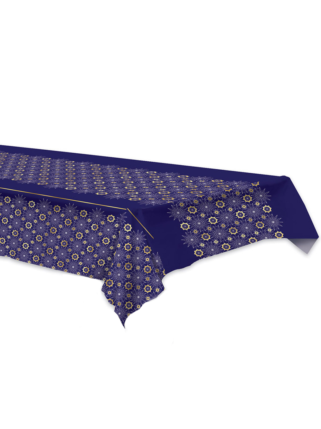 Eid Mubarak Plastiktischdecke Blau + Gold Rosetten 137 x 274 cm
