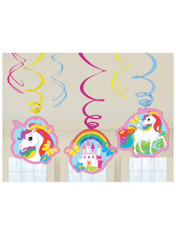 Einhorn-Aufhängspiralen Einhorn-Deko 6 Stück blau-rosa-gelb