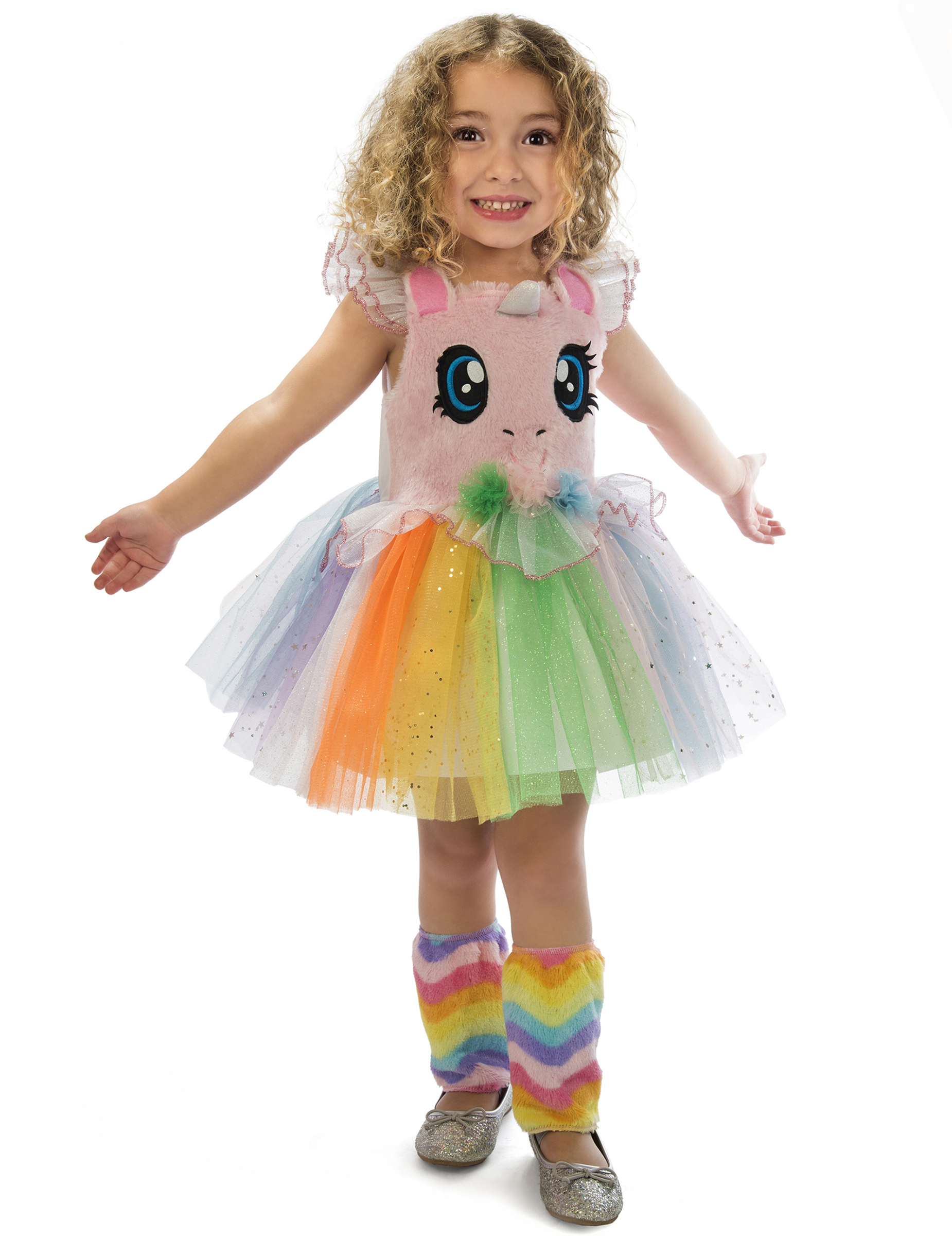 Einhorn-Kostüm für Mädchen Glitzertüll und Plüsch bunt