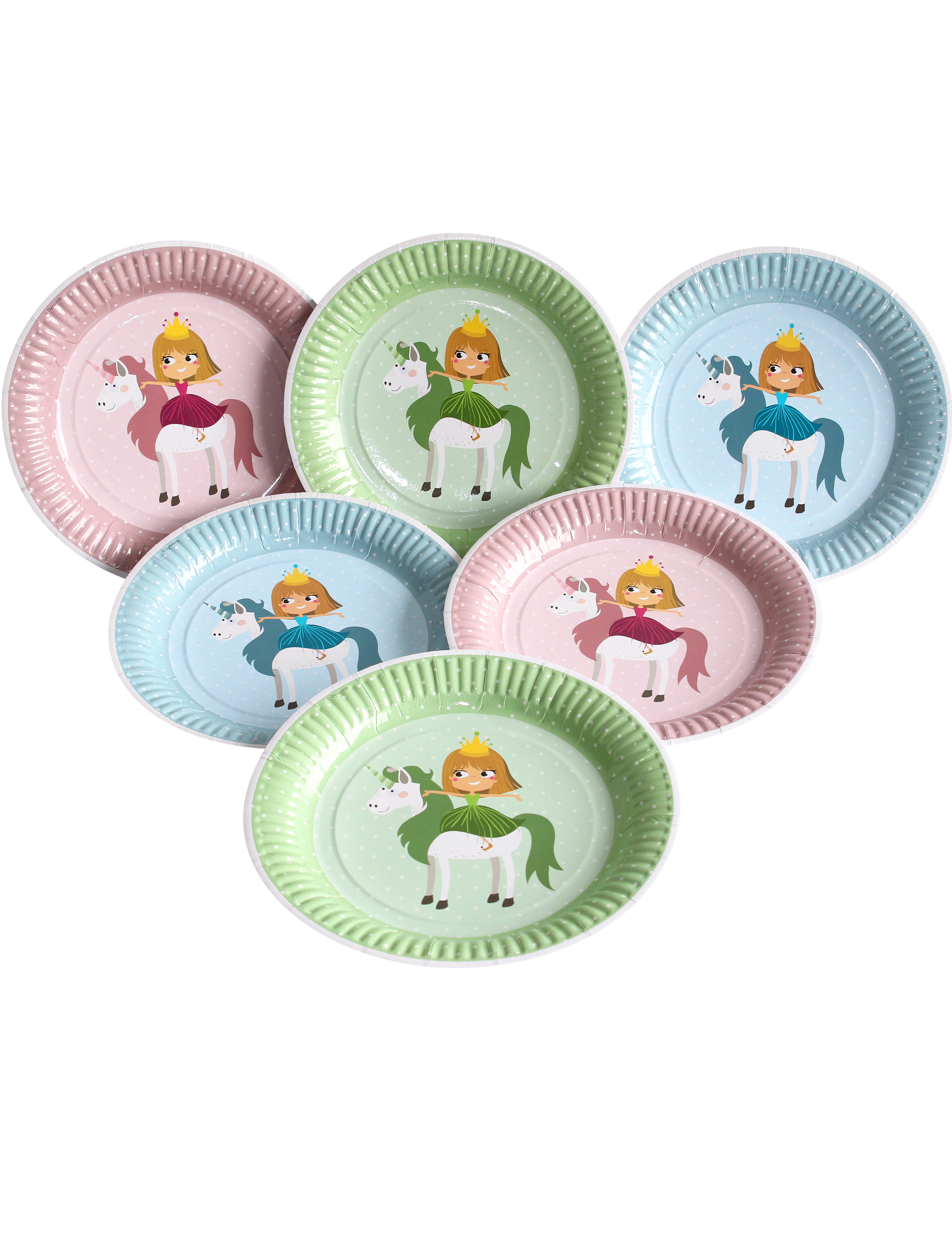 Einhorn-Prinzessin Partyteller Kindergeburtstag-Deko 6 Stück bunt 23 cm
