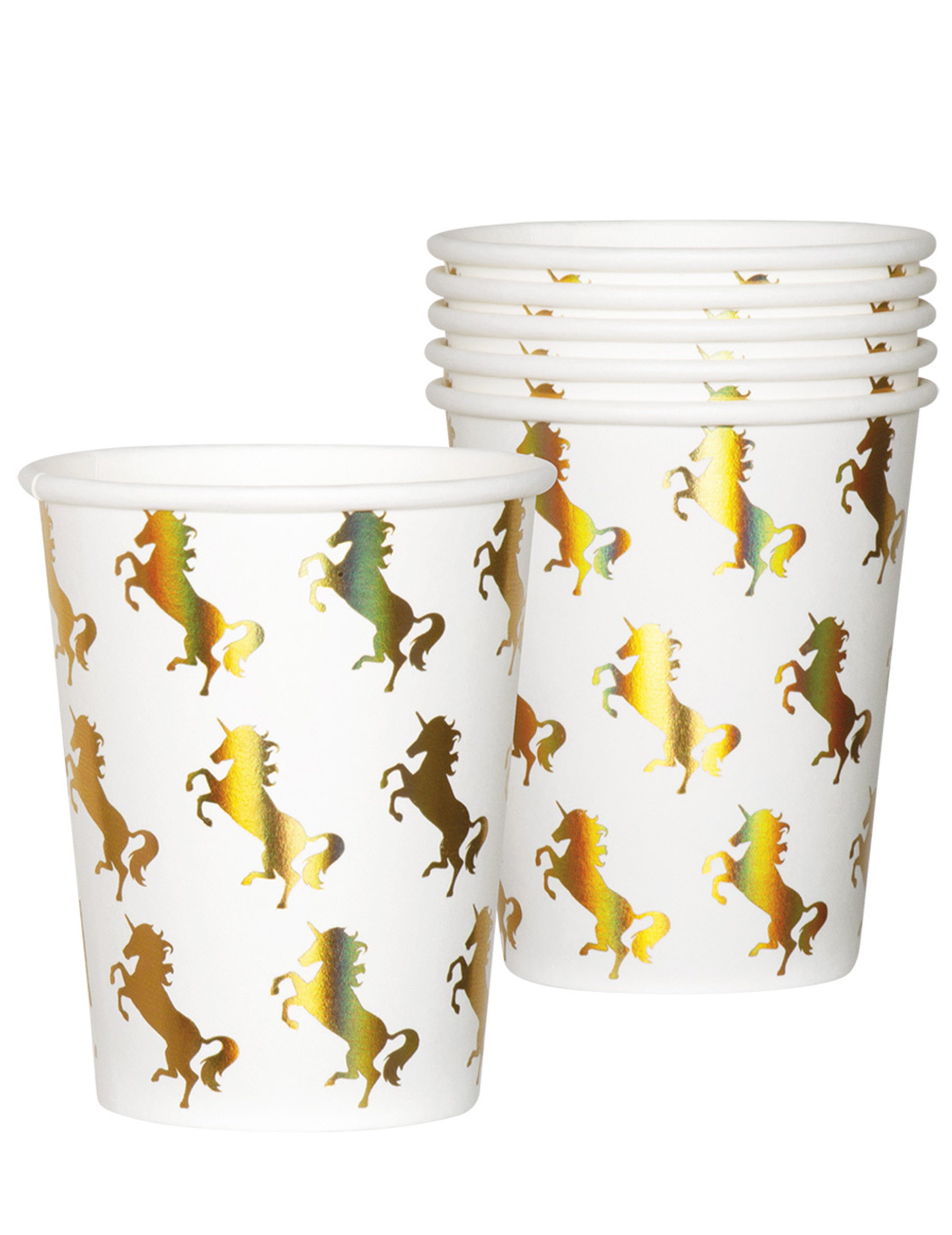 Einhorn-Trinkbecher Pappbecher Deko Tischzubehör 10 Stück weiss-gold 250ml