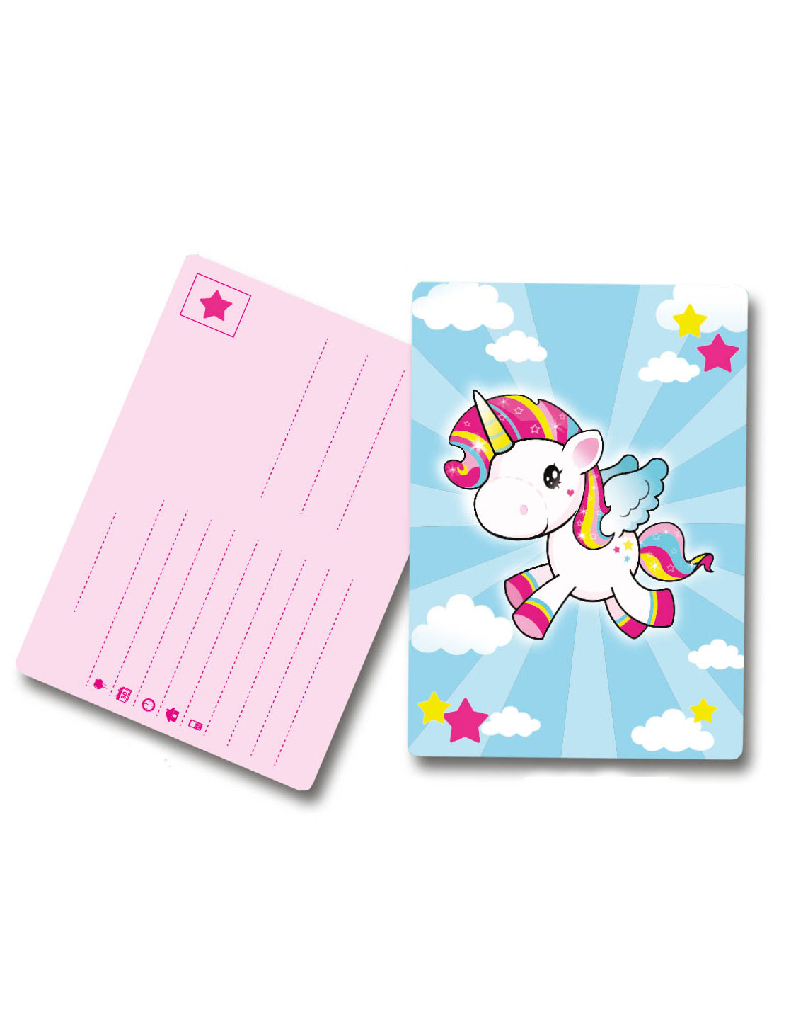 Einladungskarten-Set aus 8 Karten mit Einhorn-Motiv