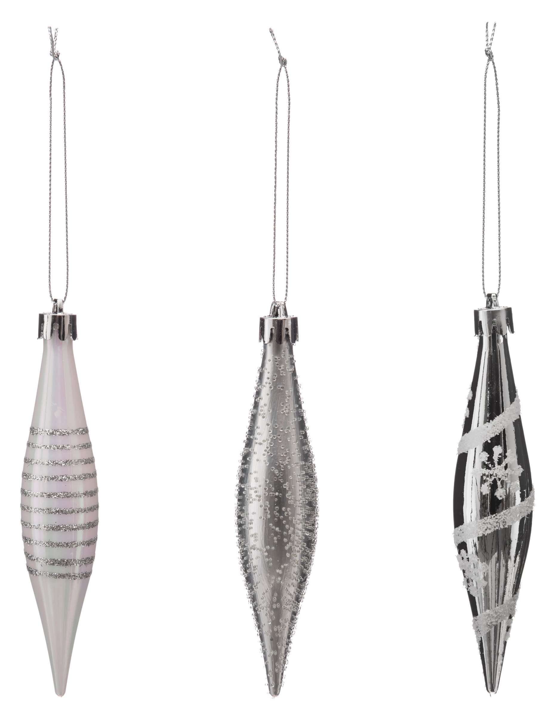 Eiszapfen-Christbaumschmuck 3-teilig silberfarben-weiß 15 cm