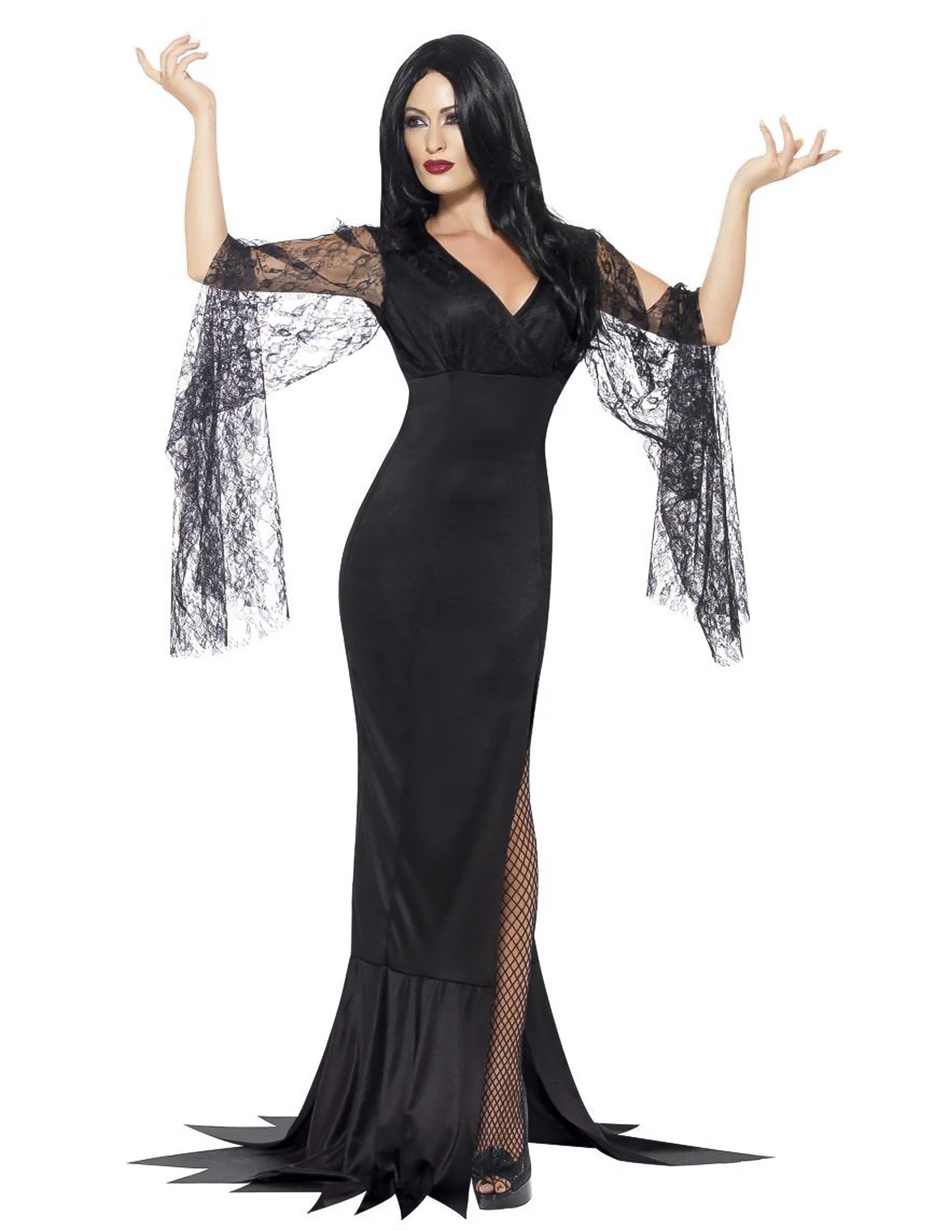 Elegante Gothic-Hexe Halloween-Damenkostüm schwarz