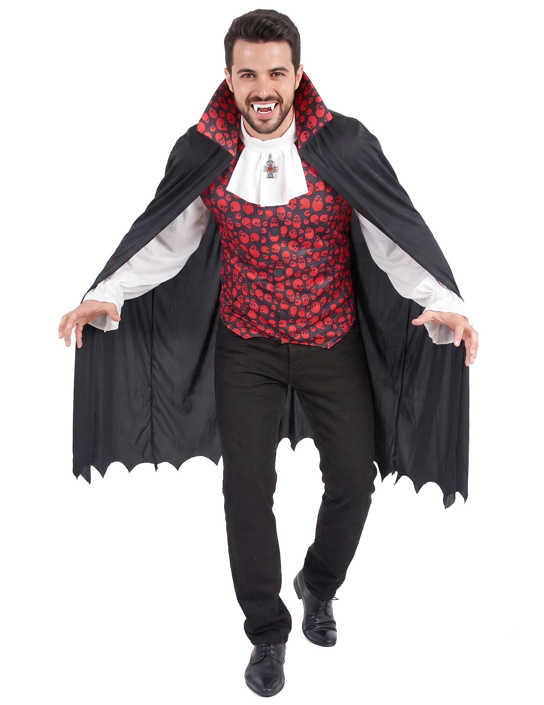 Eleganter Vampir Halloween Herrenkostüm schwarz-rot-weiss
