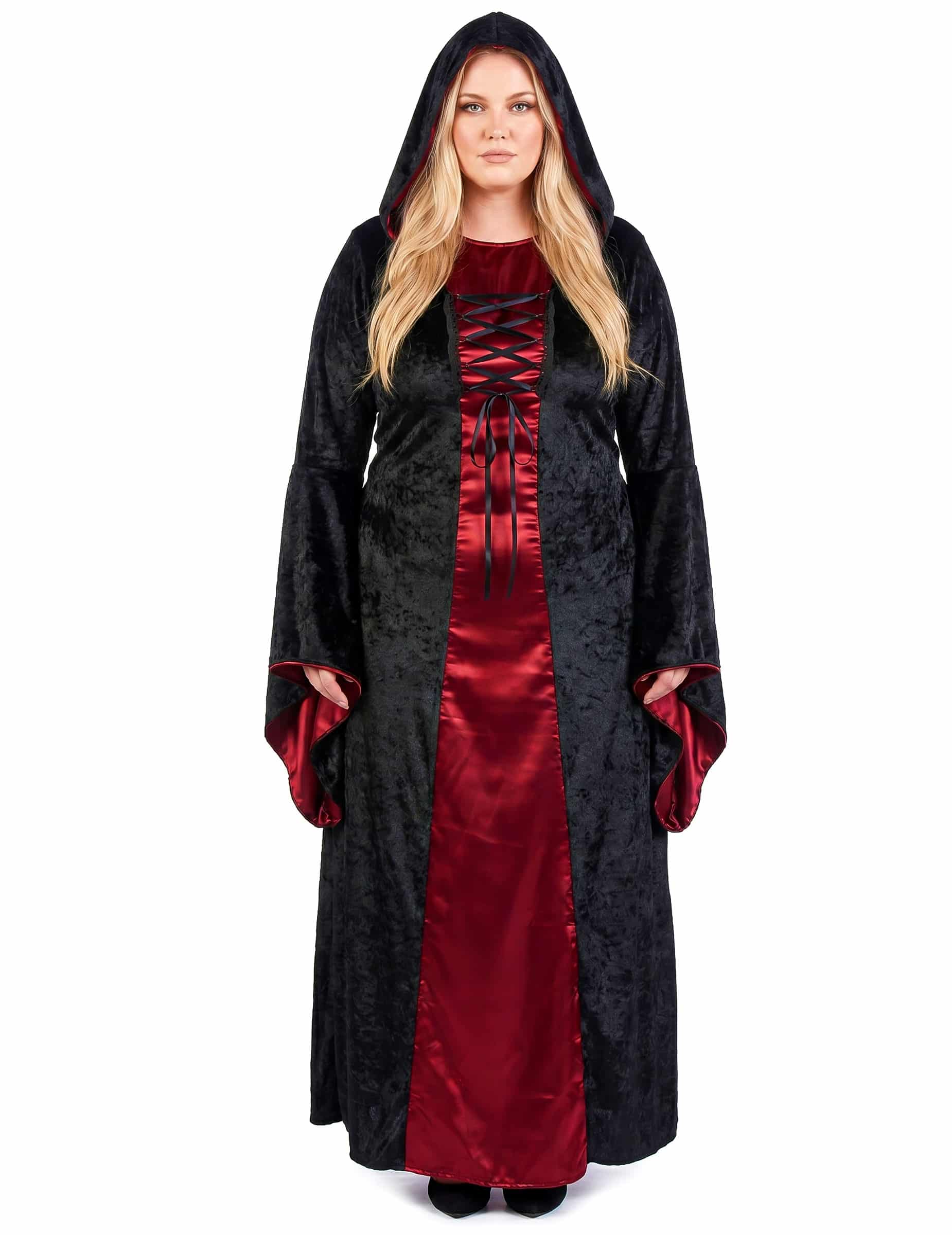 Elegantes Hexenkostüm in Übergrösse für Damen rot-schwarz