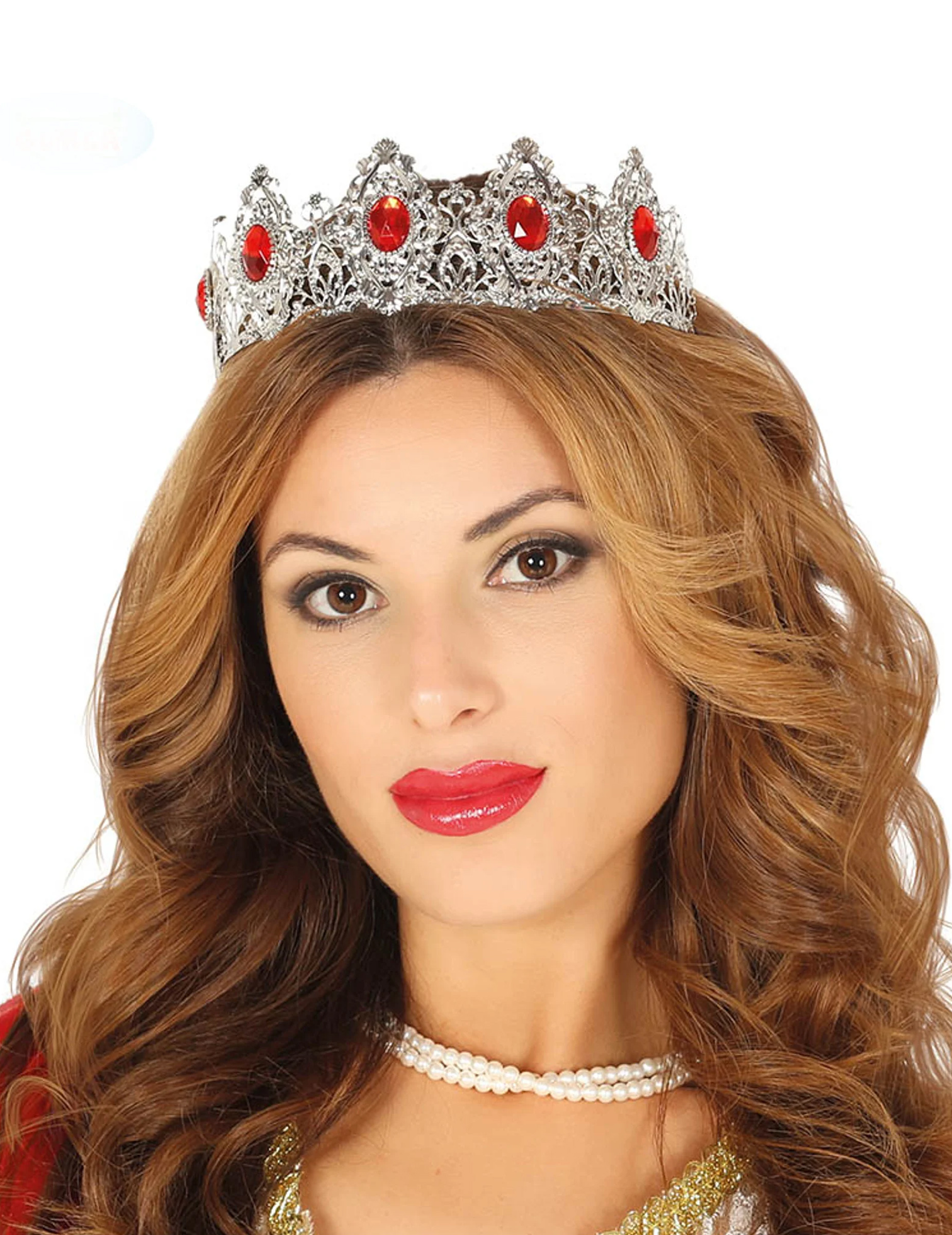 Elegantes Prinzessinnen-Tiara für Damen silberfarben-rot
