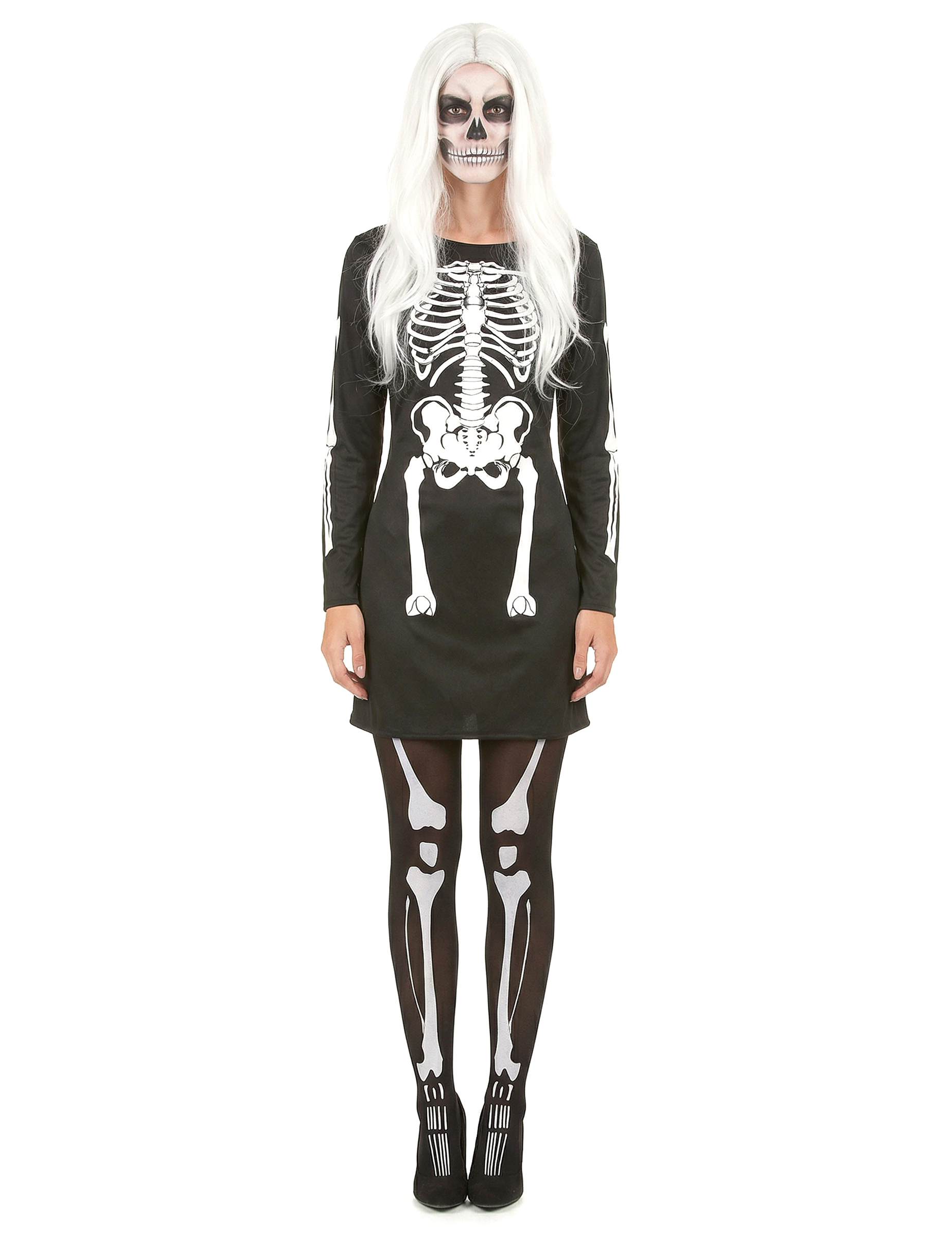 Elegantes Skelett-Damenkostüm Halloween schwarz-weiss