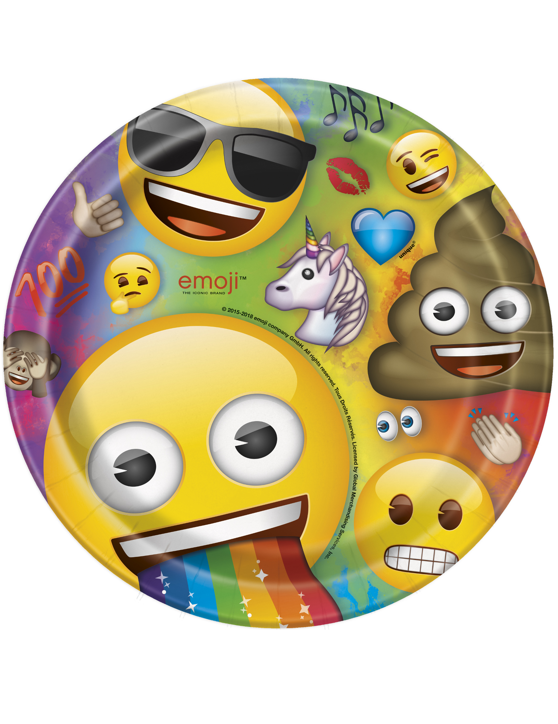 Emoji Rainbow-Pappteller Partydeko 8 Stück bunt 22 cm
