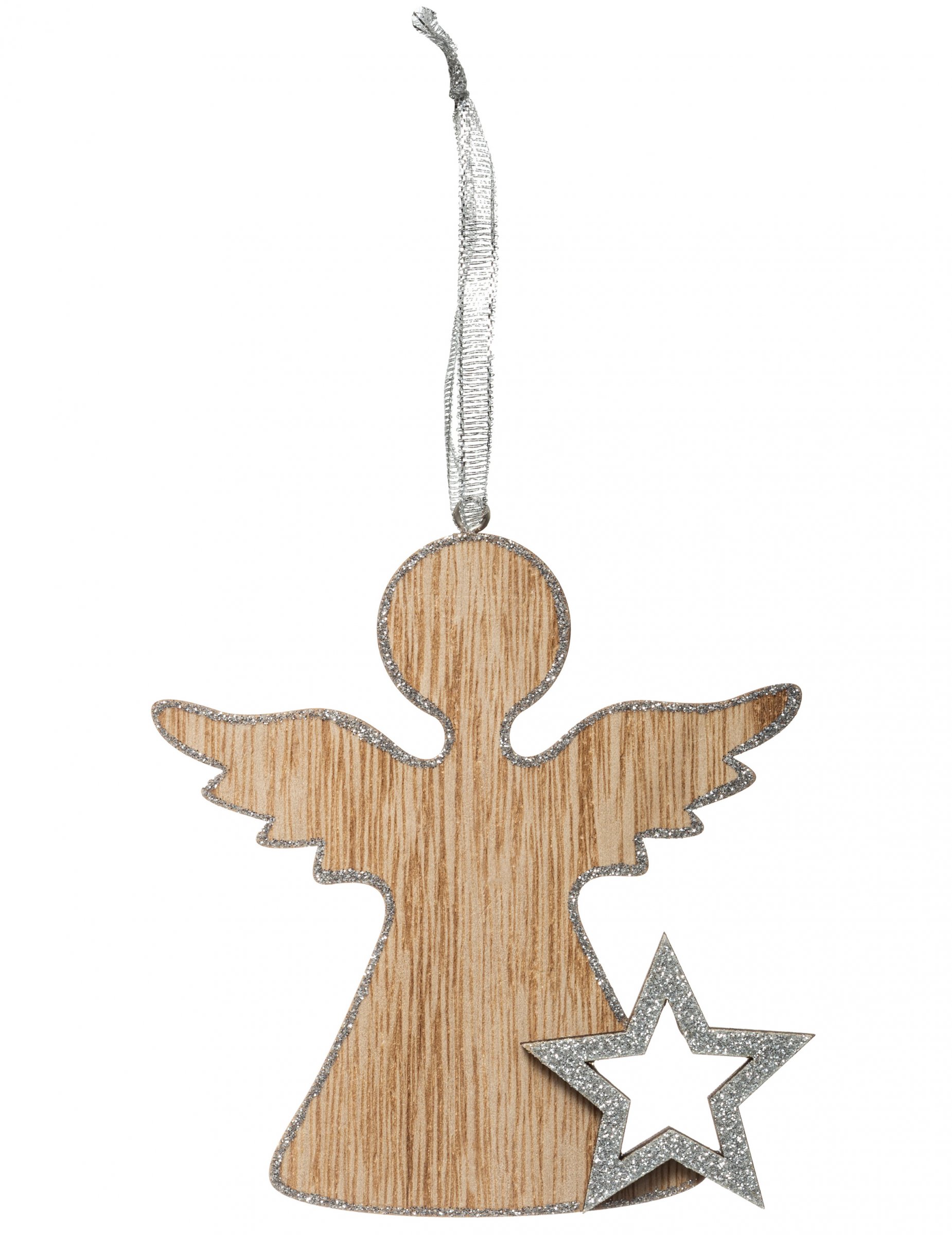 Engel-Hängedeko aus Holz Christbaumschmuck braun-silberfarben 11 cm