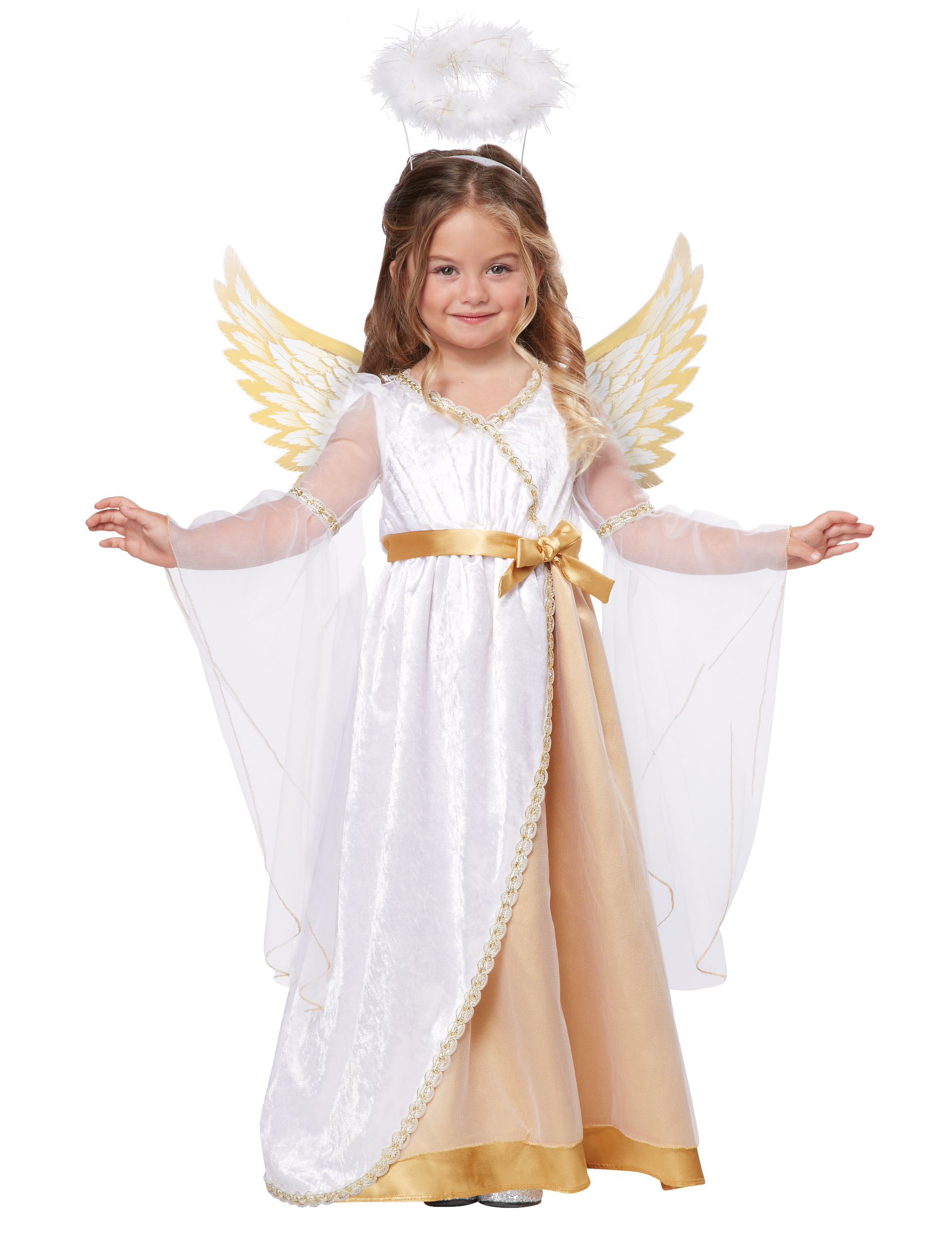 Engel-Kostüm für Kinder Krippenspiel-Kostüm Fasching-Kostüm 3-teilig weiss-gold