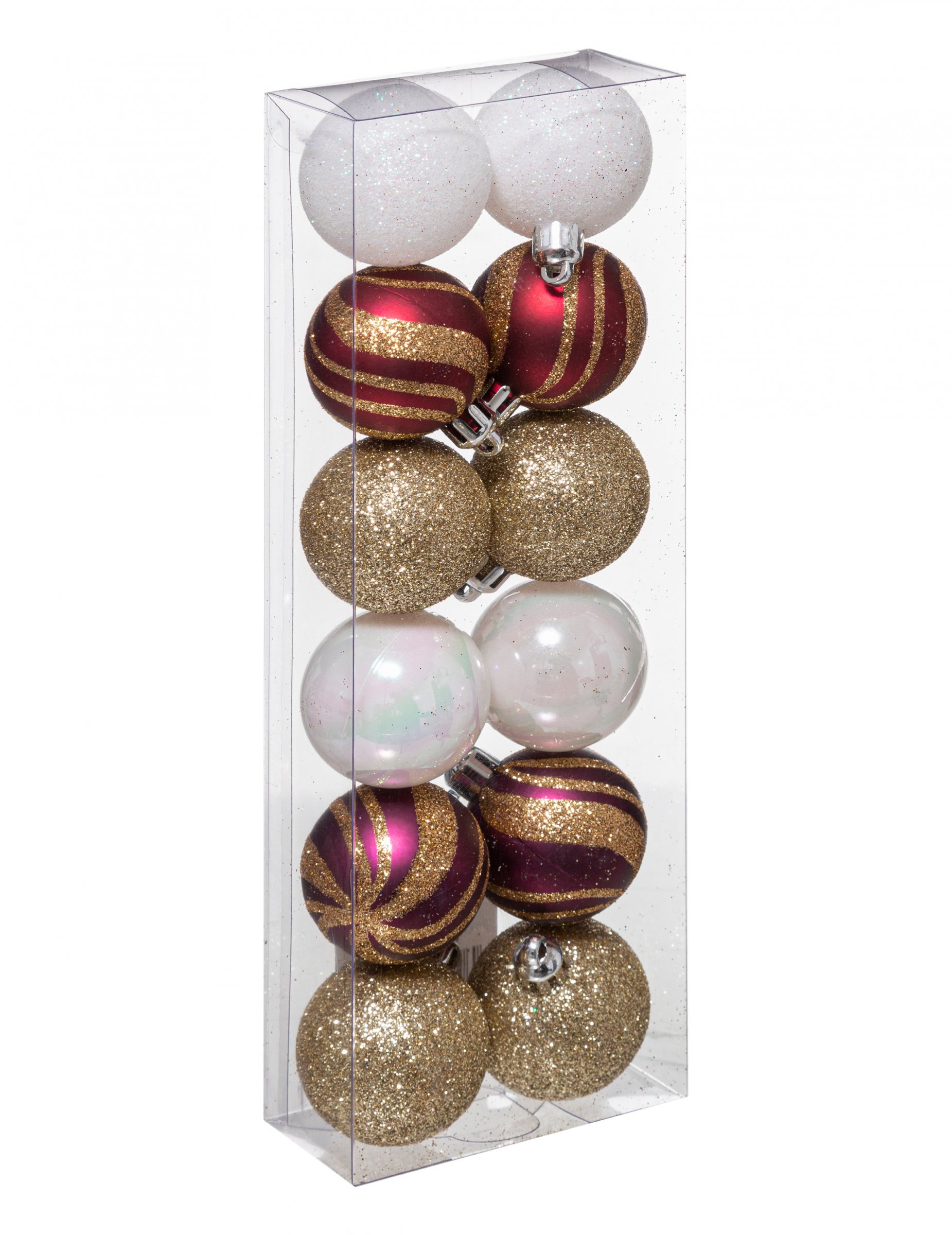 Festliches Weihnachtskugel-Set Christbaum-Deko 12-teilig weiß-rot-goldfarben 4 cm