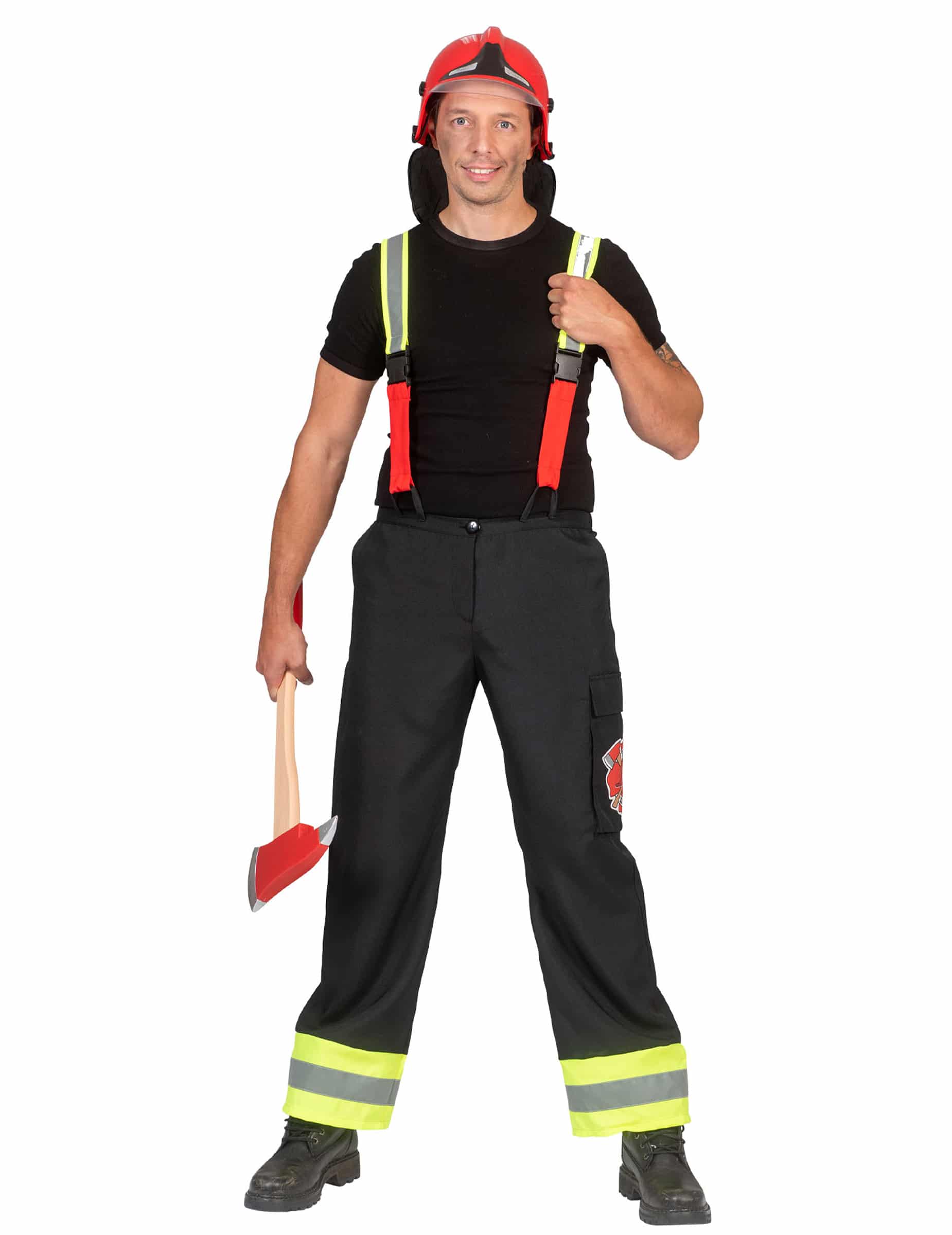 Feuerwehr-Hose mit Hosenträgern schwarz Herren