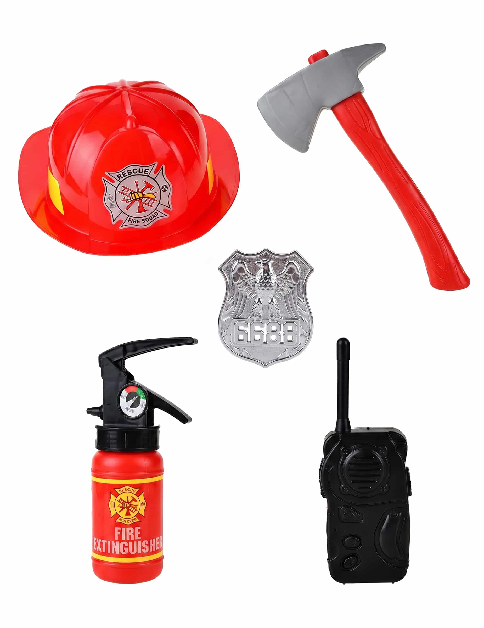 Feuerwehrmann Set Kostümzubehör für Kinder 5-teilig rot-silber