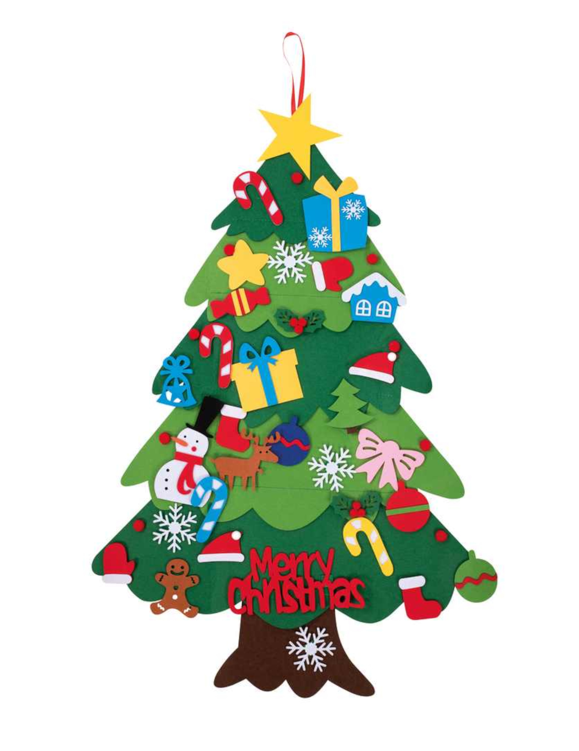 Filz-Weihnachtsbaum zum Aufhängen mit Dekoration 67 x 100 cm