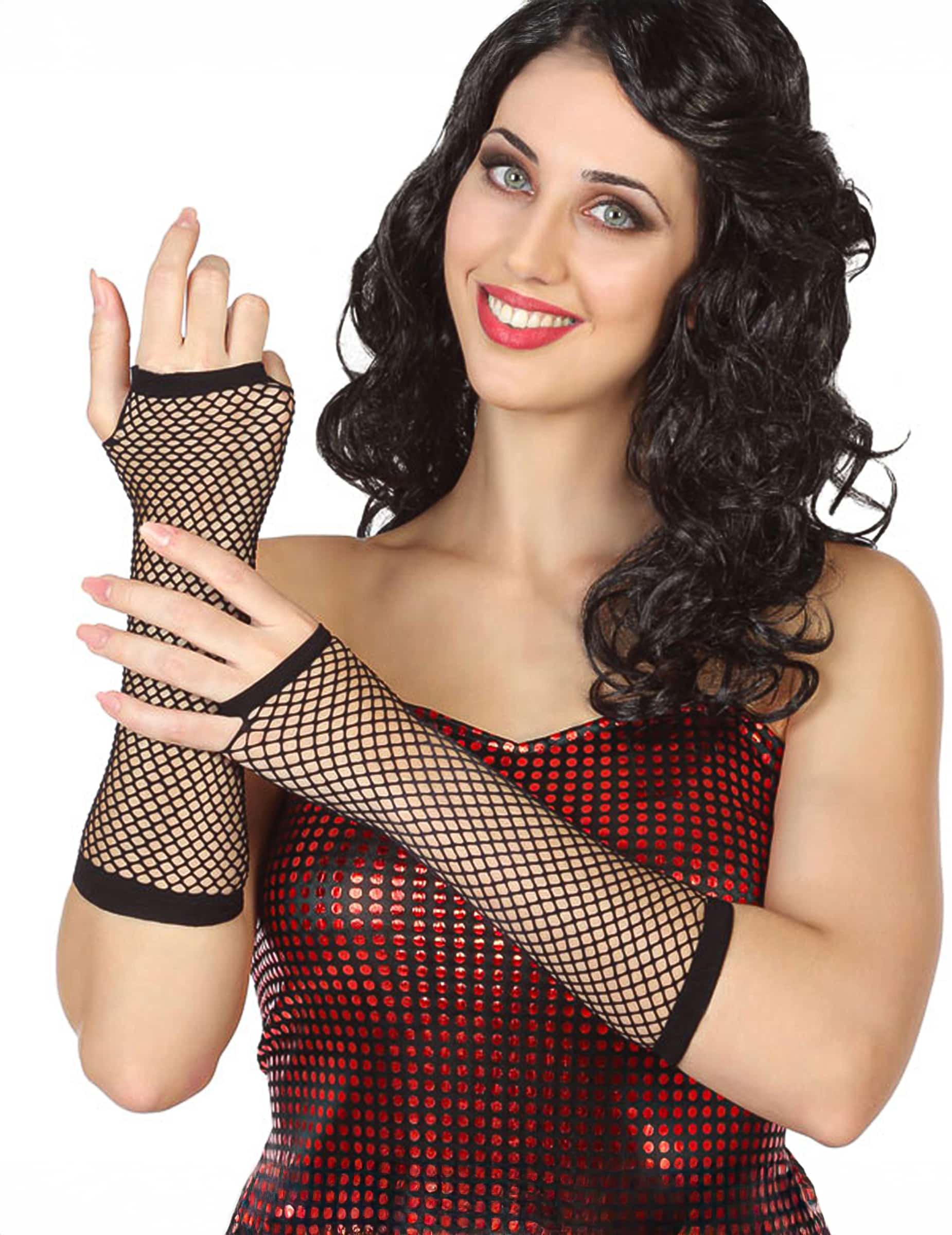 Fingerlose Punk Netz-Handschuhe Gothic schwarz