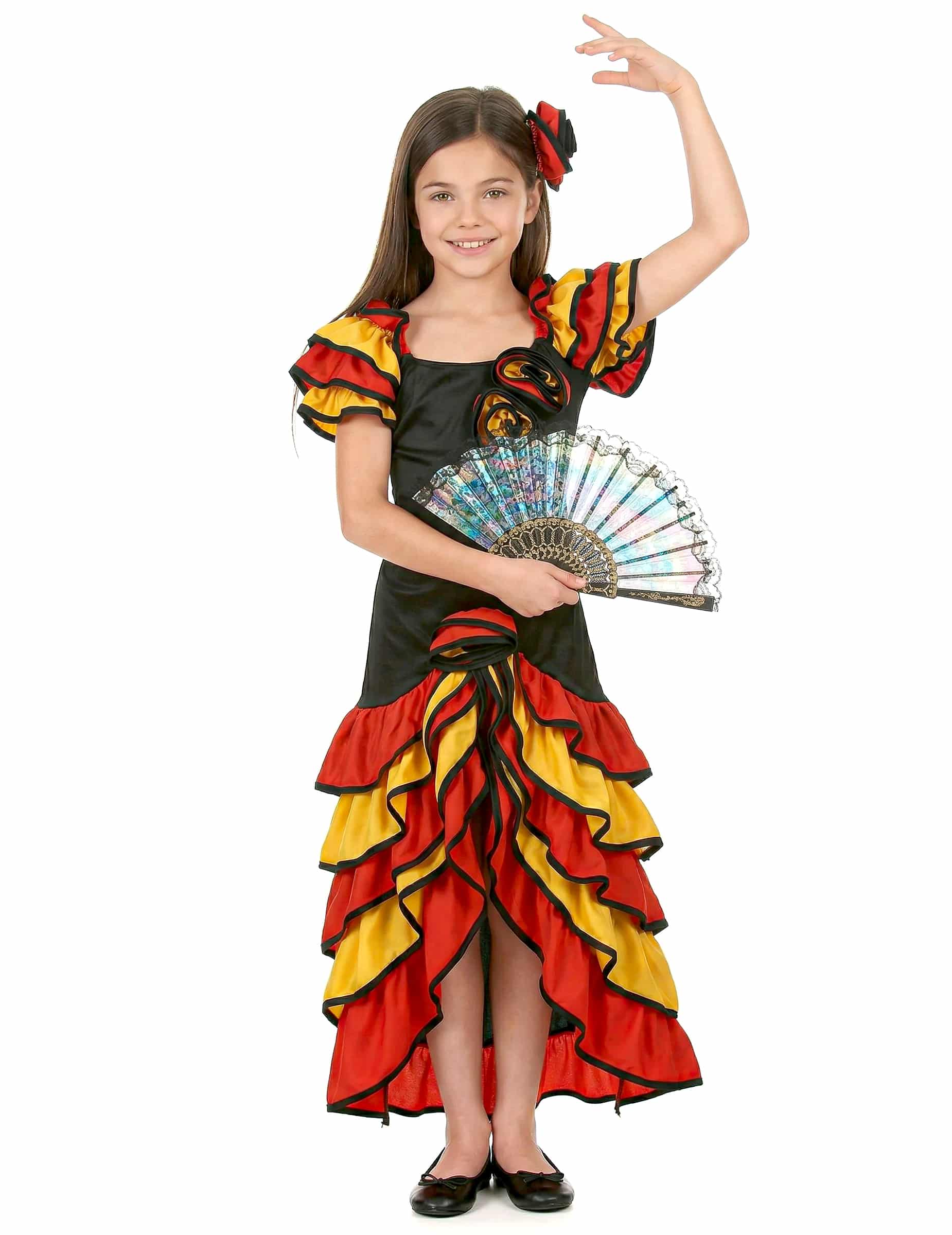 Flamenco-Tänzerin Mädchenkostüm schwarz-rot-gelb