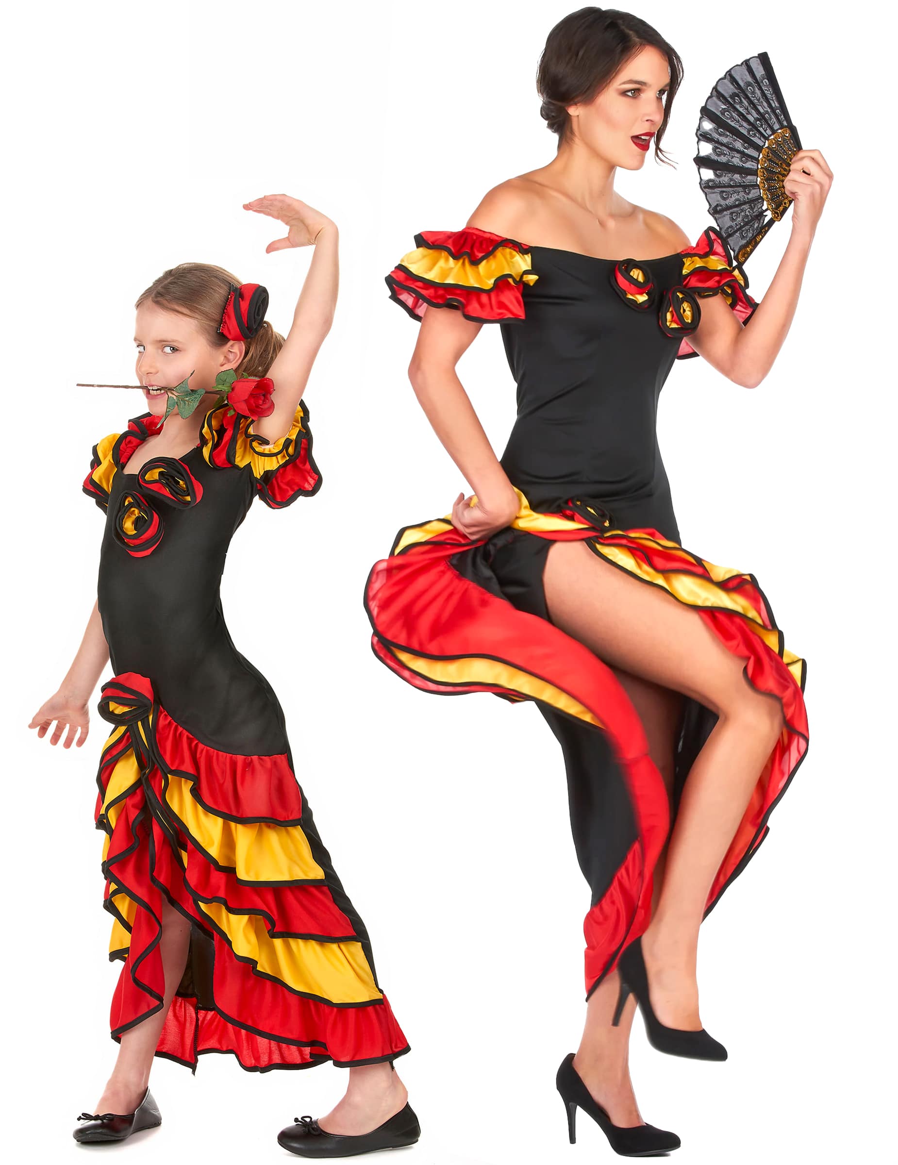 Flamenco-Tänzerinnen - Paarkostüm für Mutter und Tochter schwarz-gelb-rot