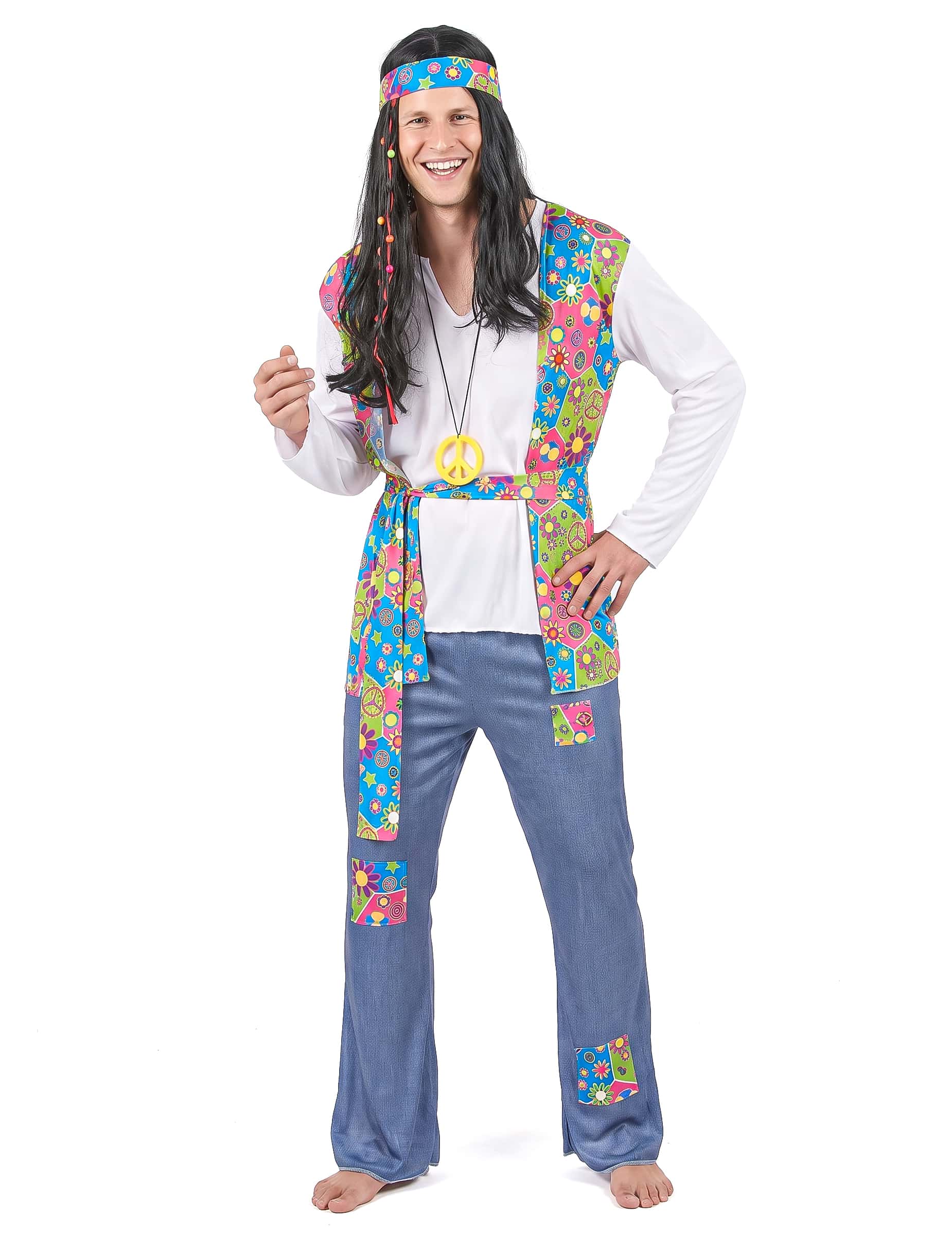 Flower-Power Hippie-Herrenkostüm 70er Jahre bunt