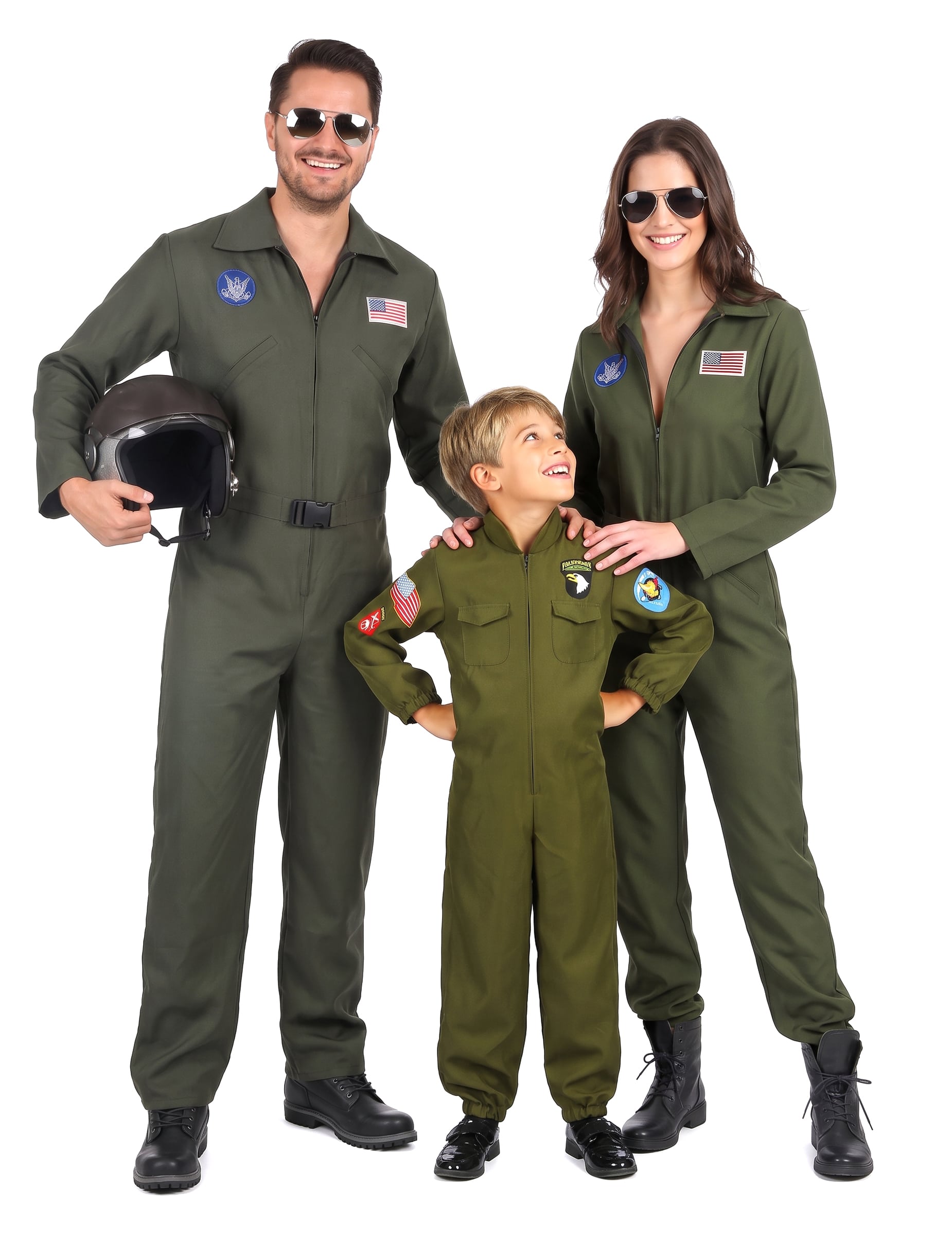 Flugzeugpiloten-Trio Kostüm grün