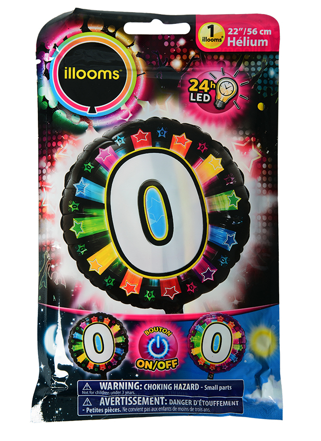 Folienballon Zahl 0 LED Illooms 50 cm