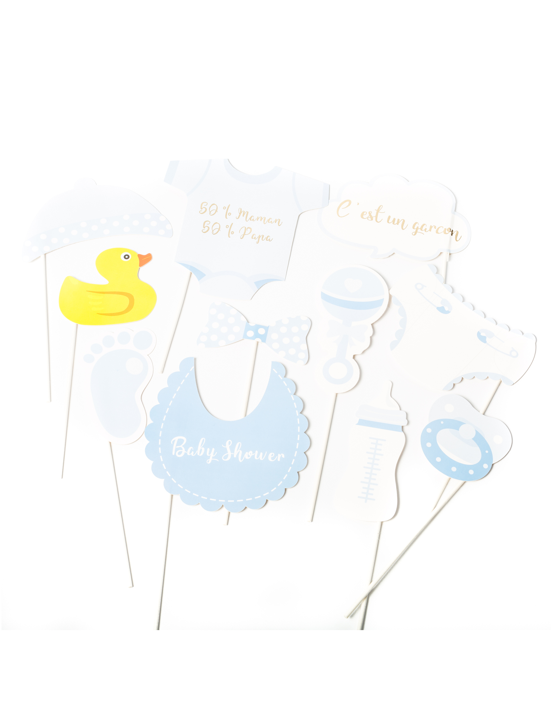 Fotobox-Set Babyparty Junge 11-teilig an Stäben