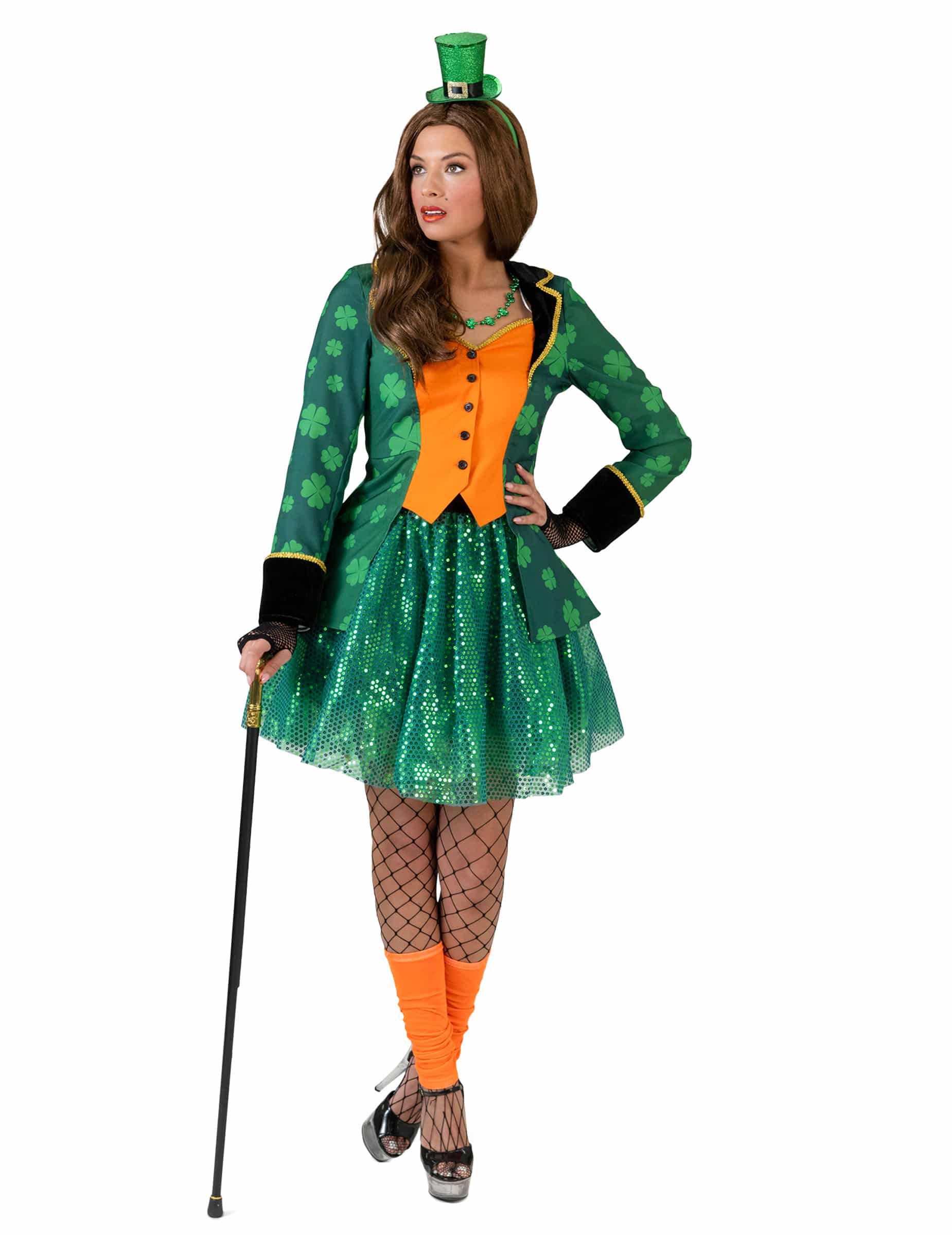 Frack mit Kleeblatt Saint Patrick Damen grün-orange