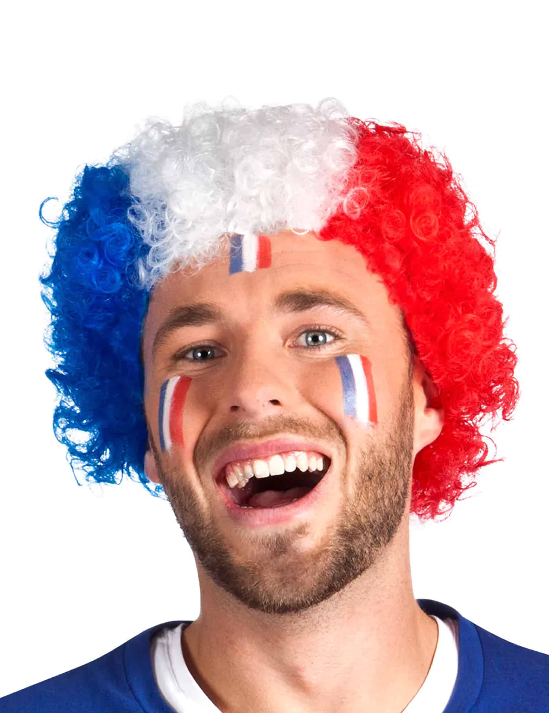 Frankreich Afro-Perücke Fanartikel blau-weiss-rot