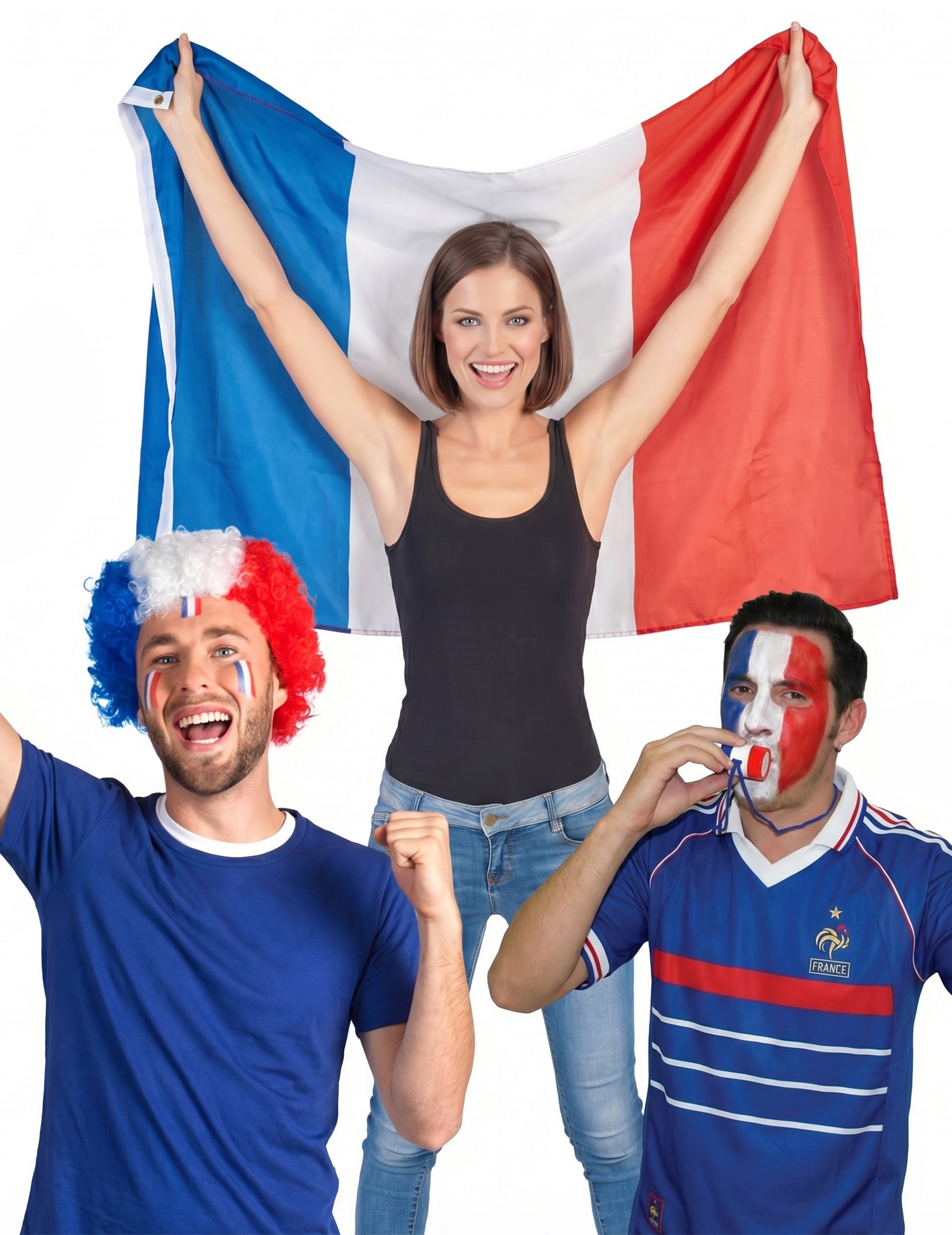 Frankreich Fan-Set: Perücke