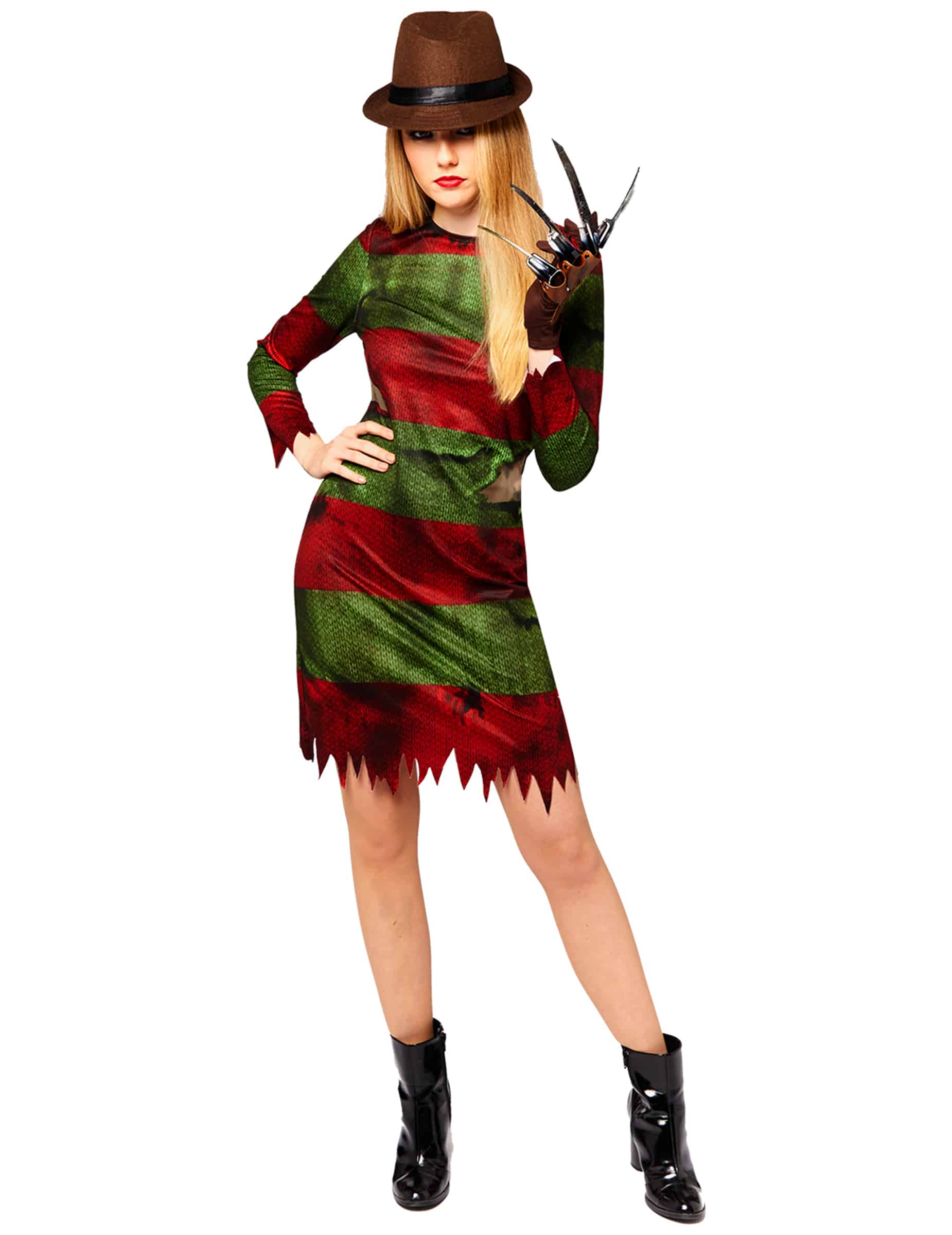 Freddy Krueger Kostüm Damen Nightmare Horror Kleid Klauen