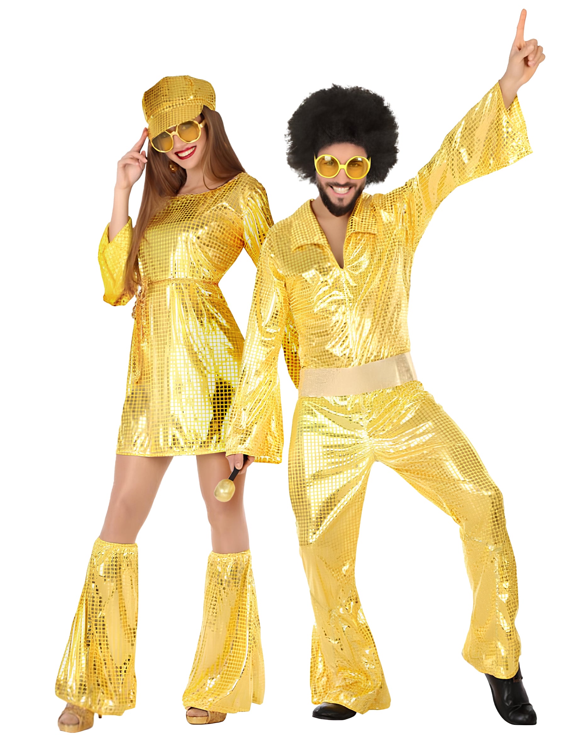 Funky Disco Paarkostüm-Set für Mann und Frau gold