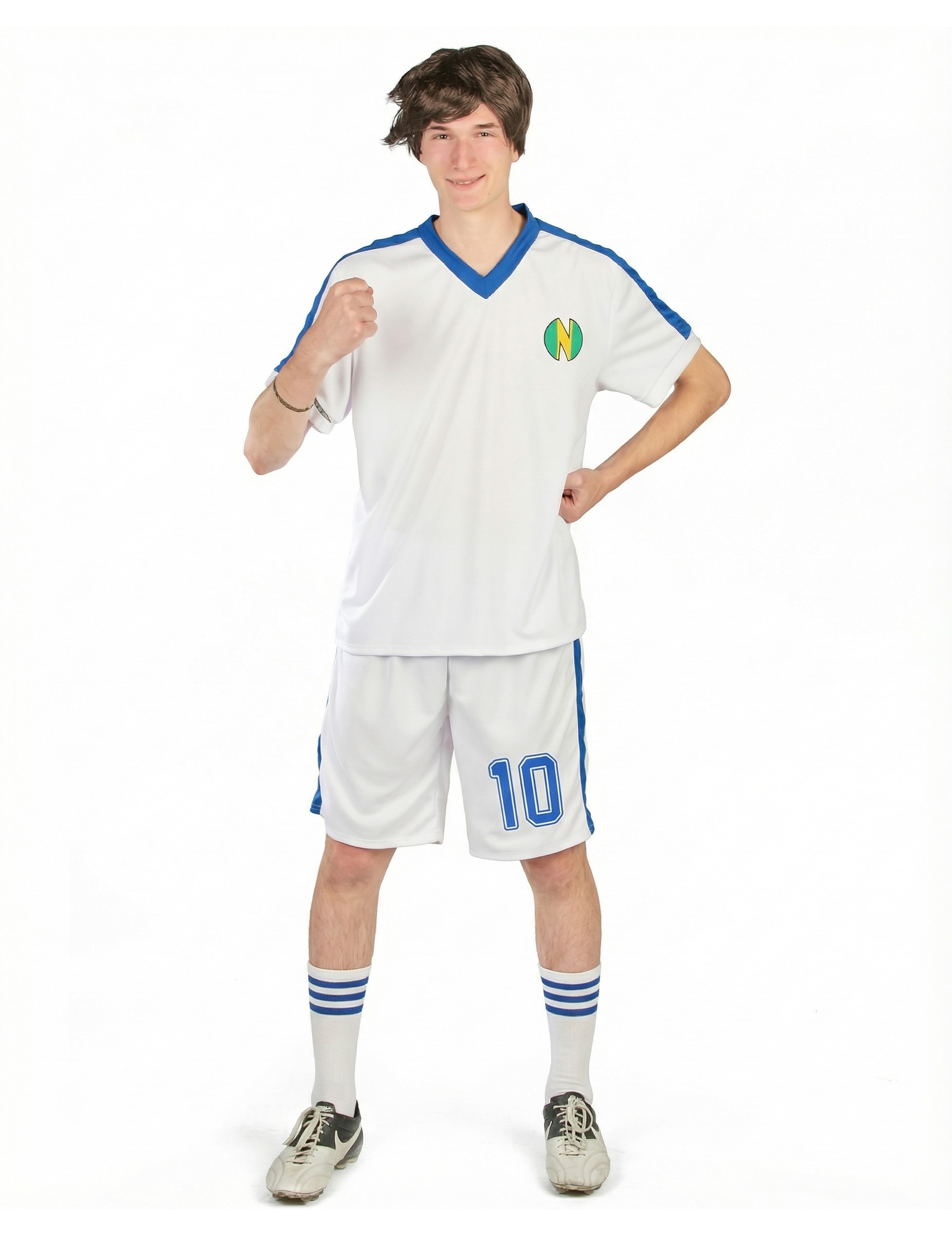 Fußballer Kostüm für Herren weiß-blau