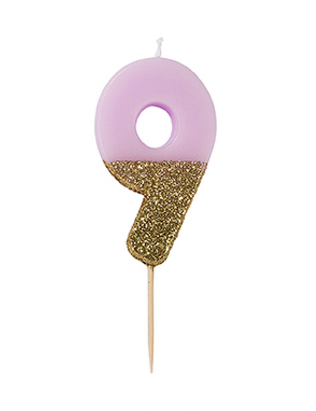 Geburtstagskerze Zahl 9 Rosa und Gold Glitzer 13