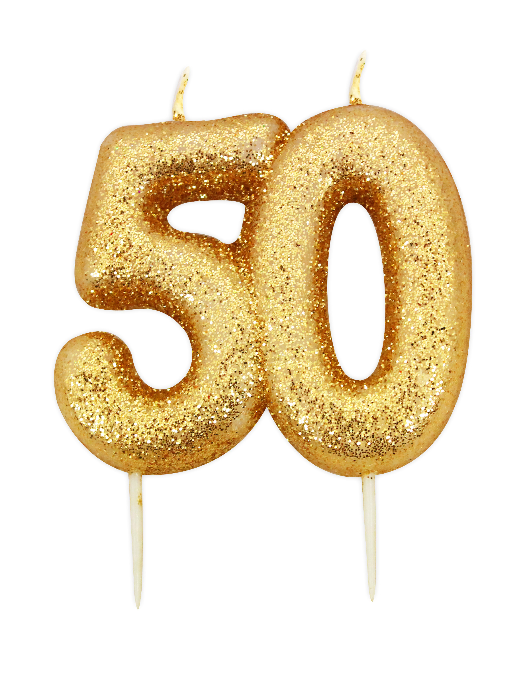 Geburtstagskerze am Stab 50 Jahre Gold Glitzer 7 cm Tortendeko