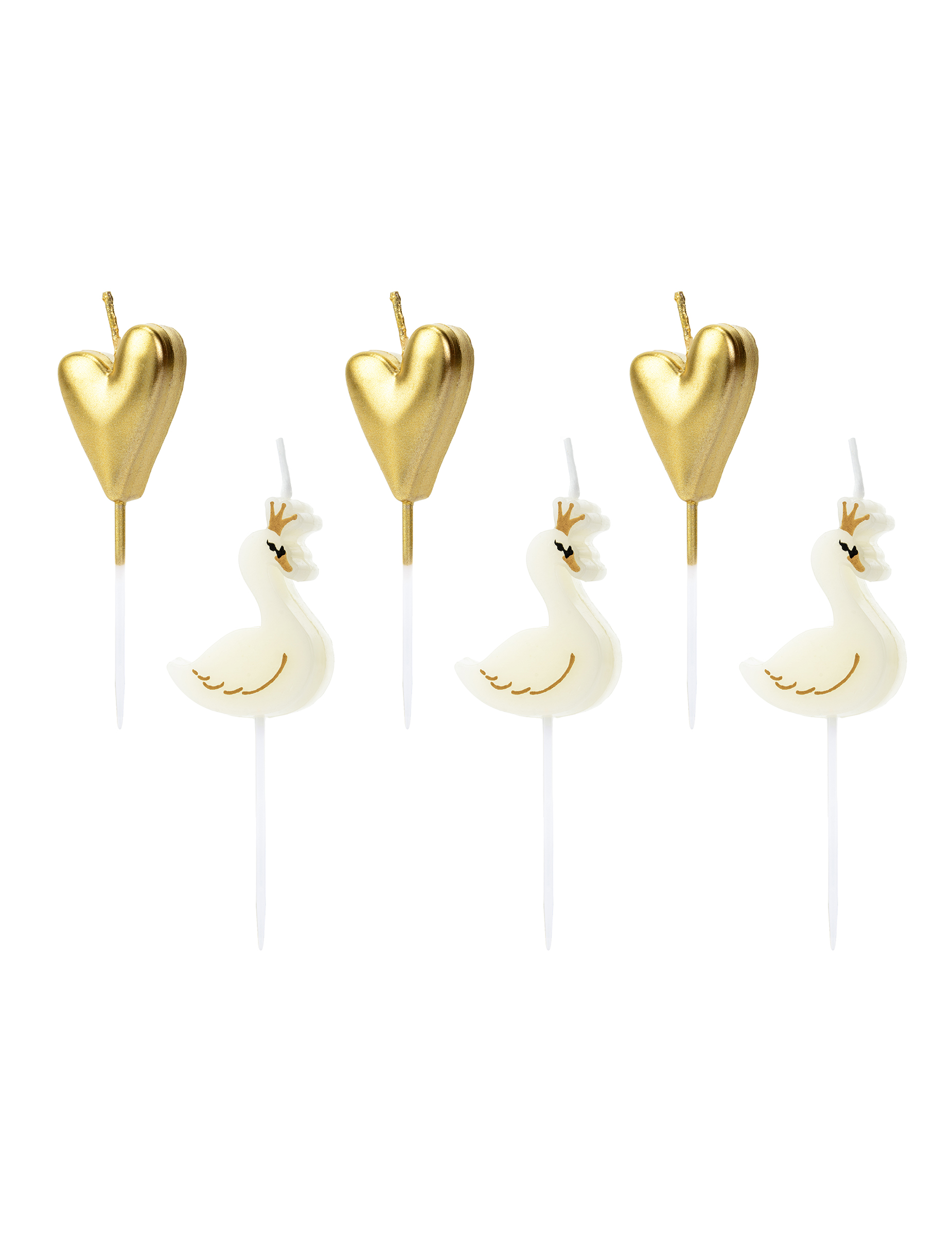 Geburtstagskerzen Schwäne+Herzen 6 Stück weiss-gold 3