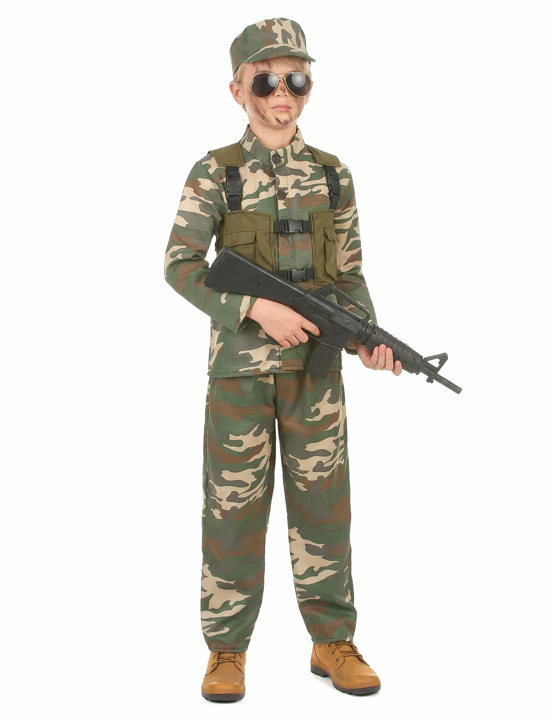 Gefährlicher Soldat Kinderkostüm Militär grün-braun