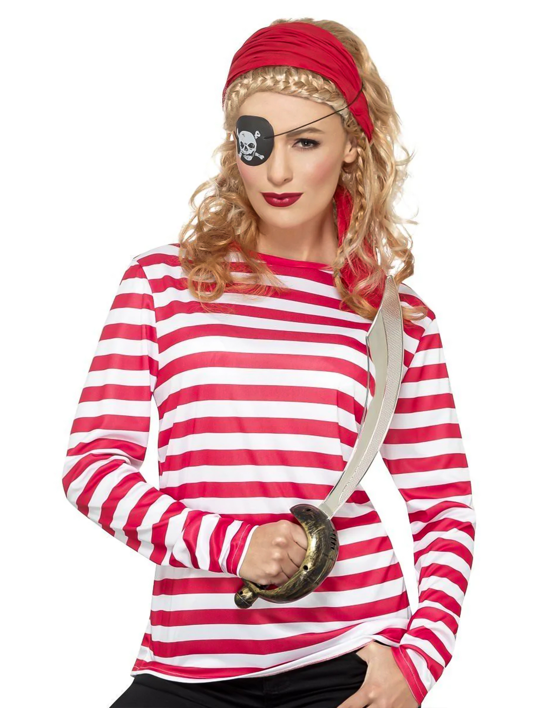 Gestreiftes Piraten-Shirt weiss-rot