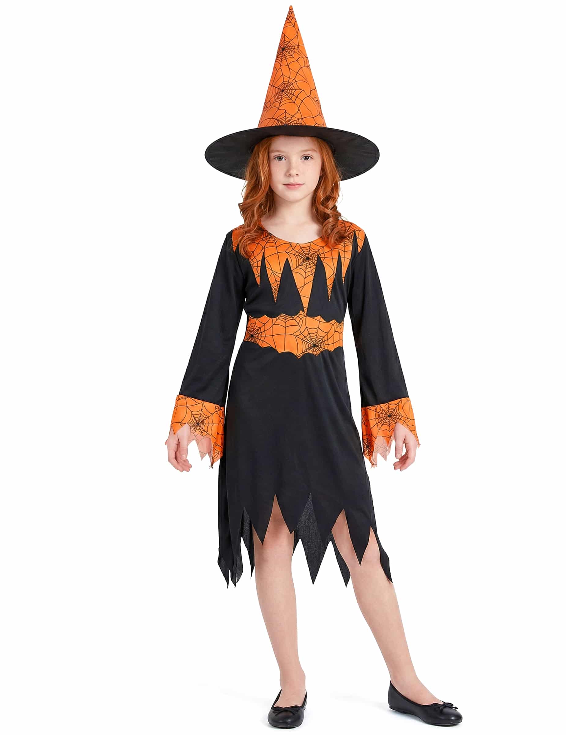 Gewitzte Hexe Halloween-Kinderkostüm schwarz-orange