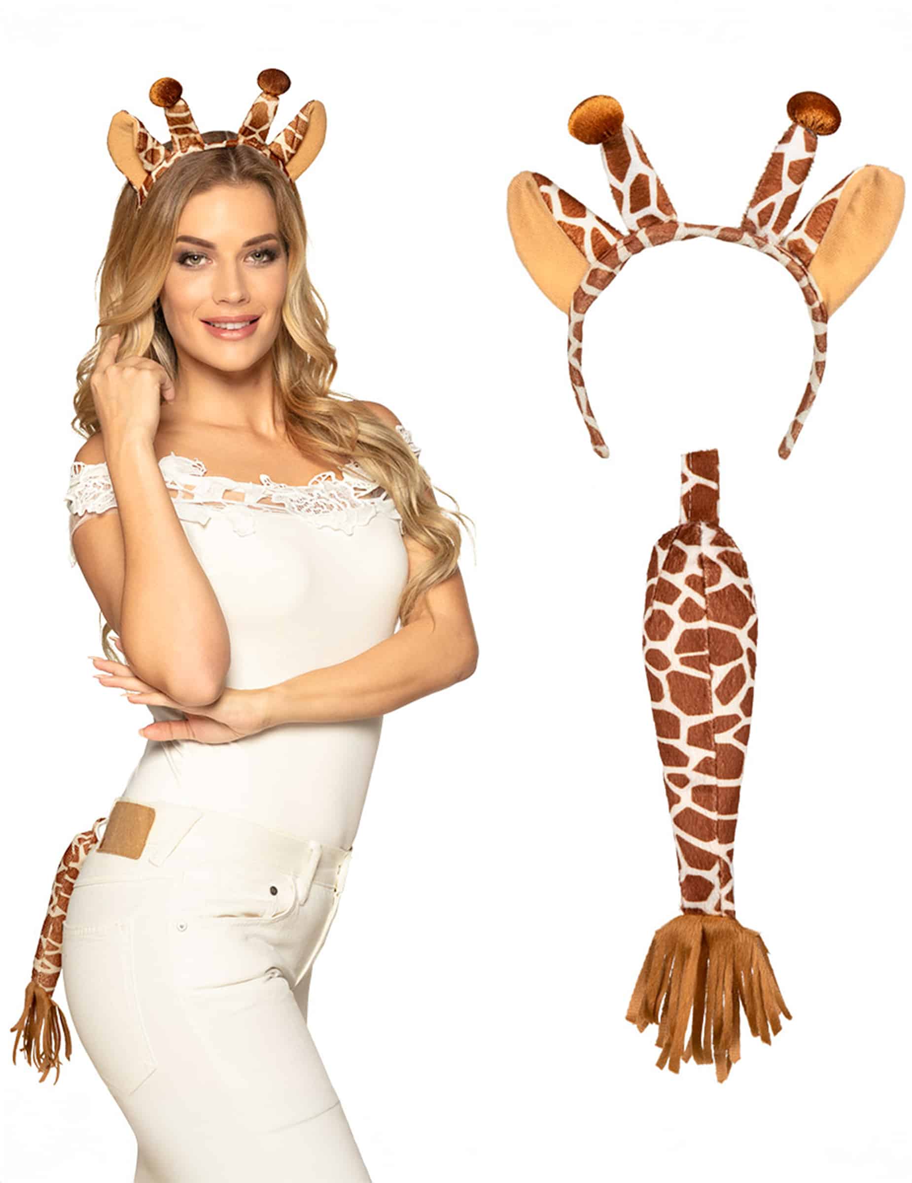 Giraffen Set Giraffenschwanz Giraffenohren braun-beige
