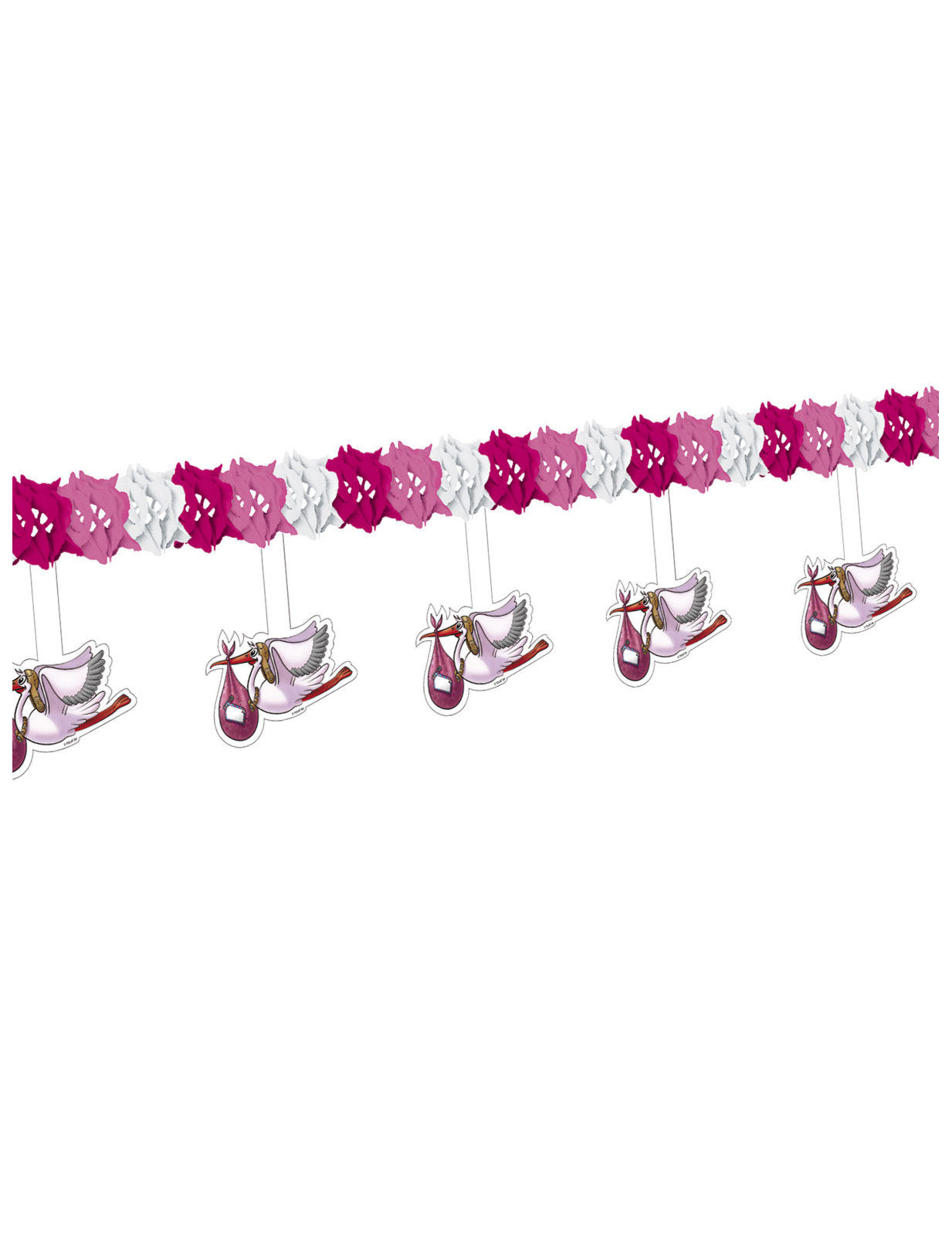 Girlande Storch Geburt Party-Deko für Mädchen rosa-weiss 400 x 27 cm