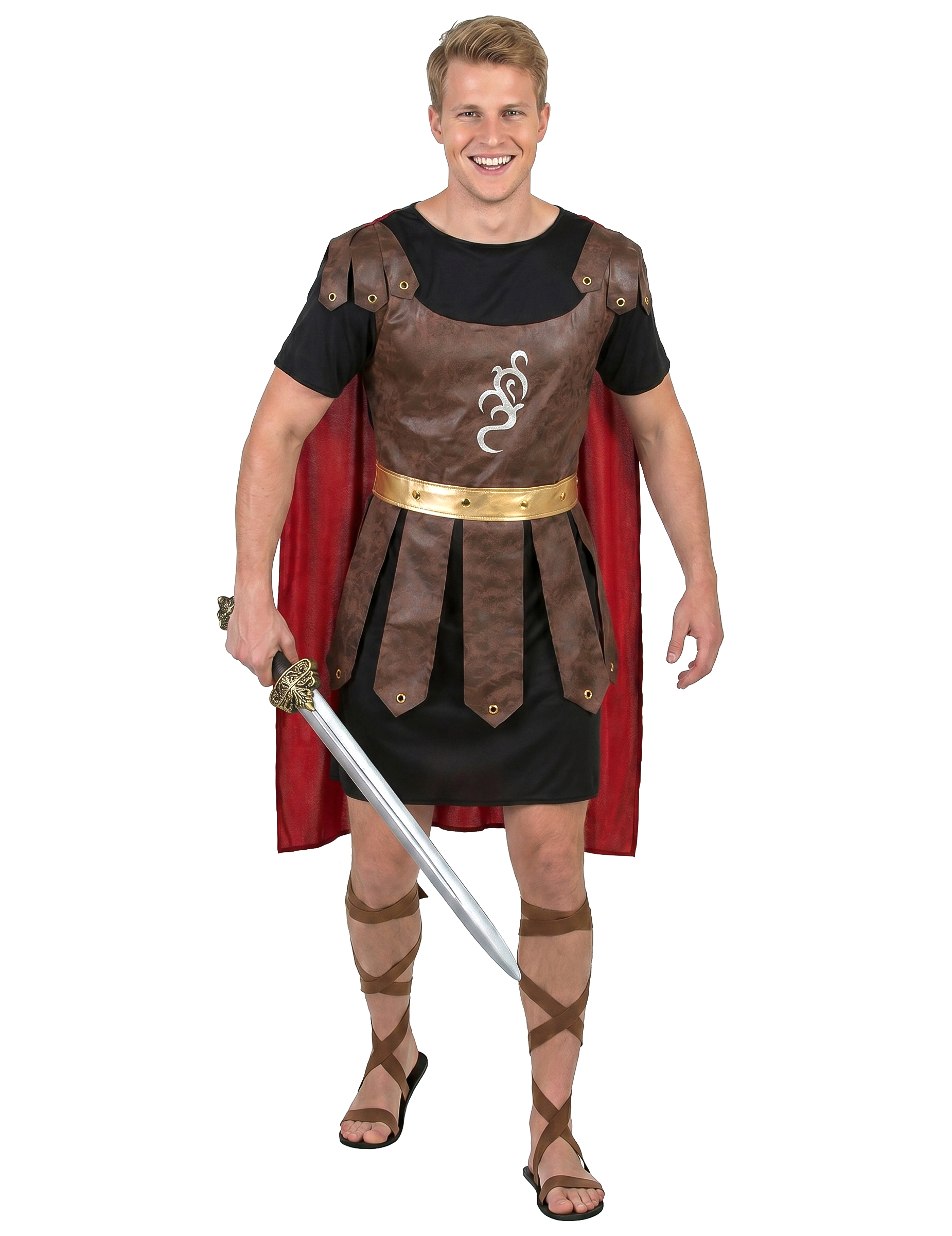 Gladiatoren-Erwachsenenkostüm Römer braun-schwarz-rot