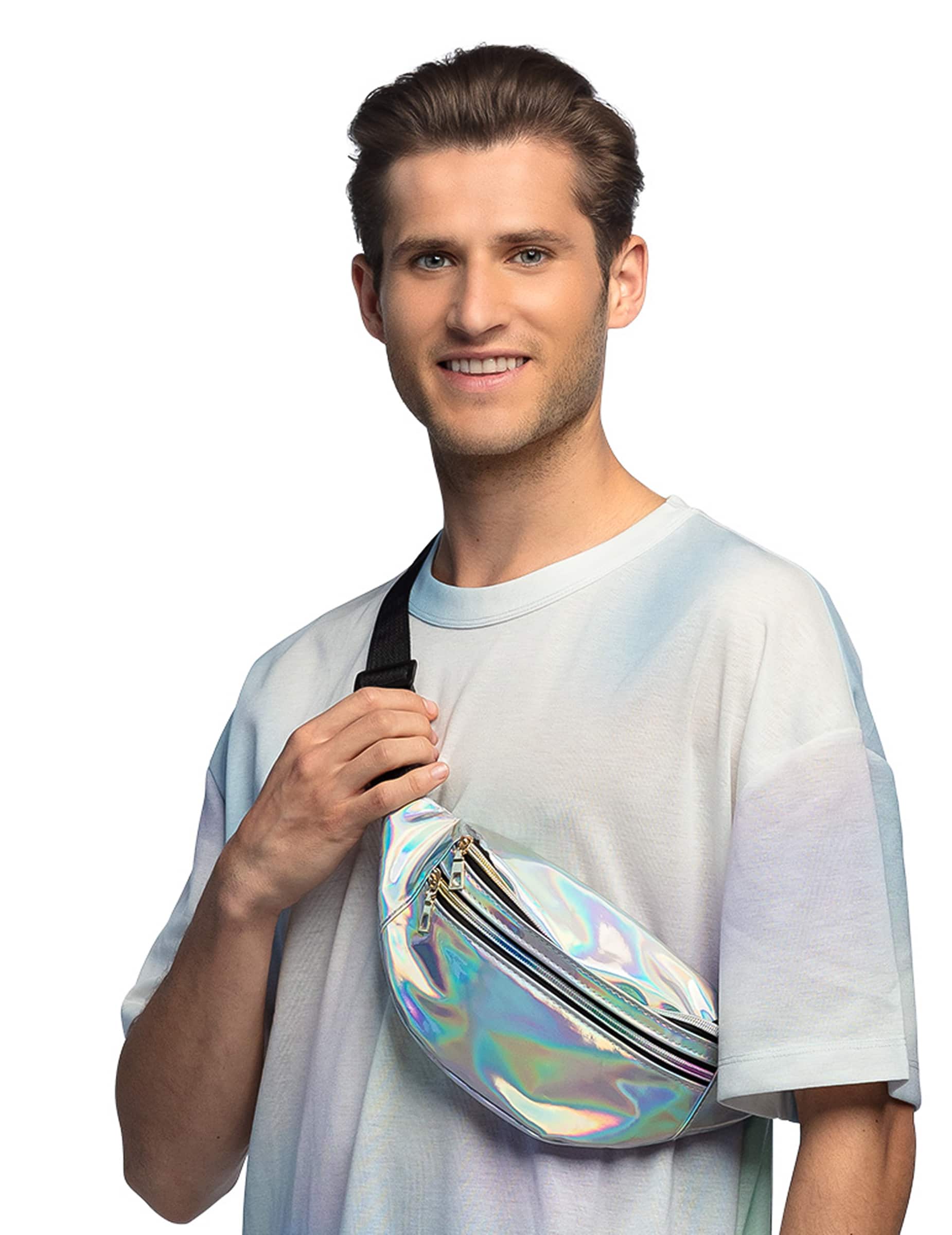 Glänzende Bauchtasche für Festivals silber