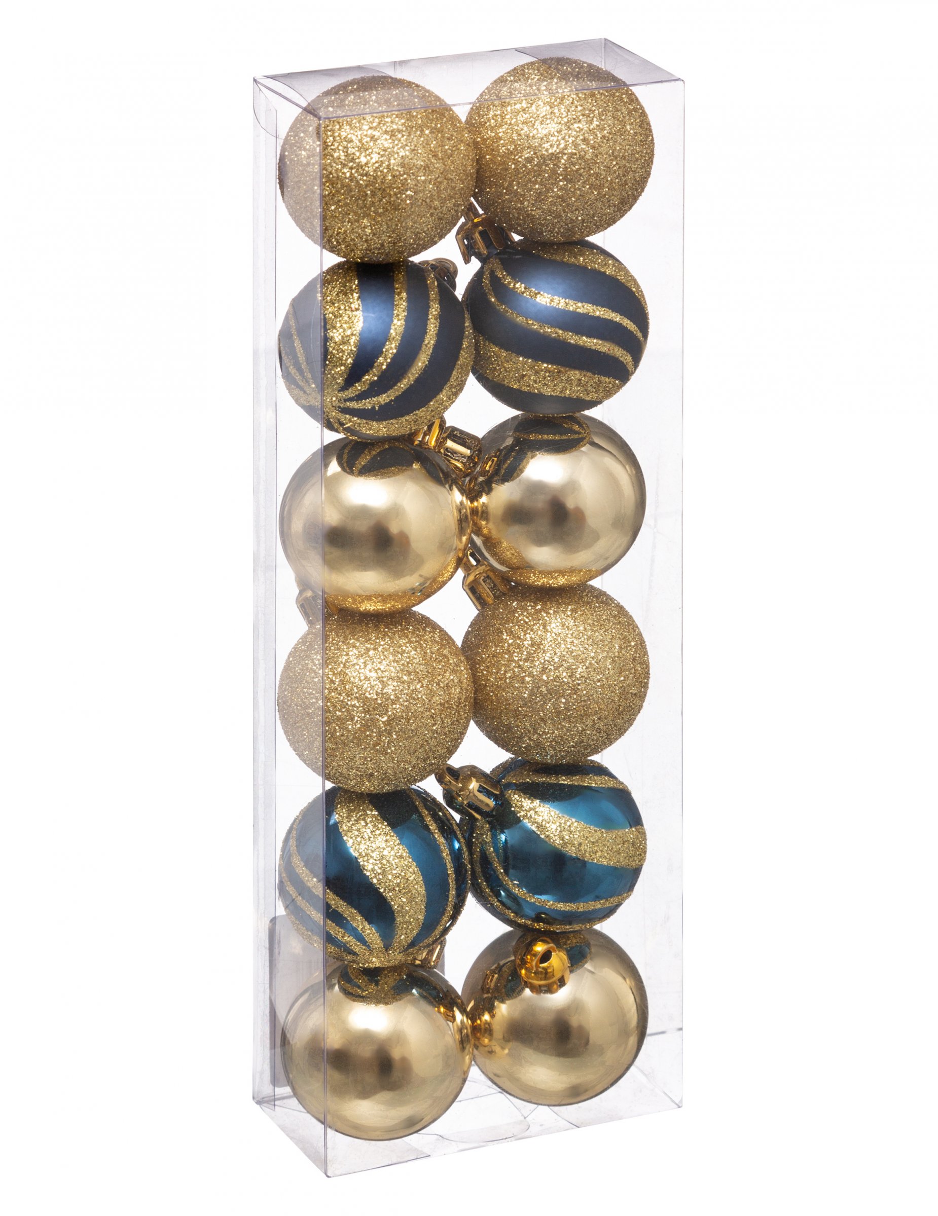 Glänzende Christbaumkugeln Weihnachts-Dekoset 12-teilig goldfarben-blau 4 cm