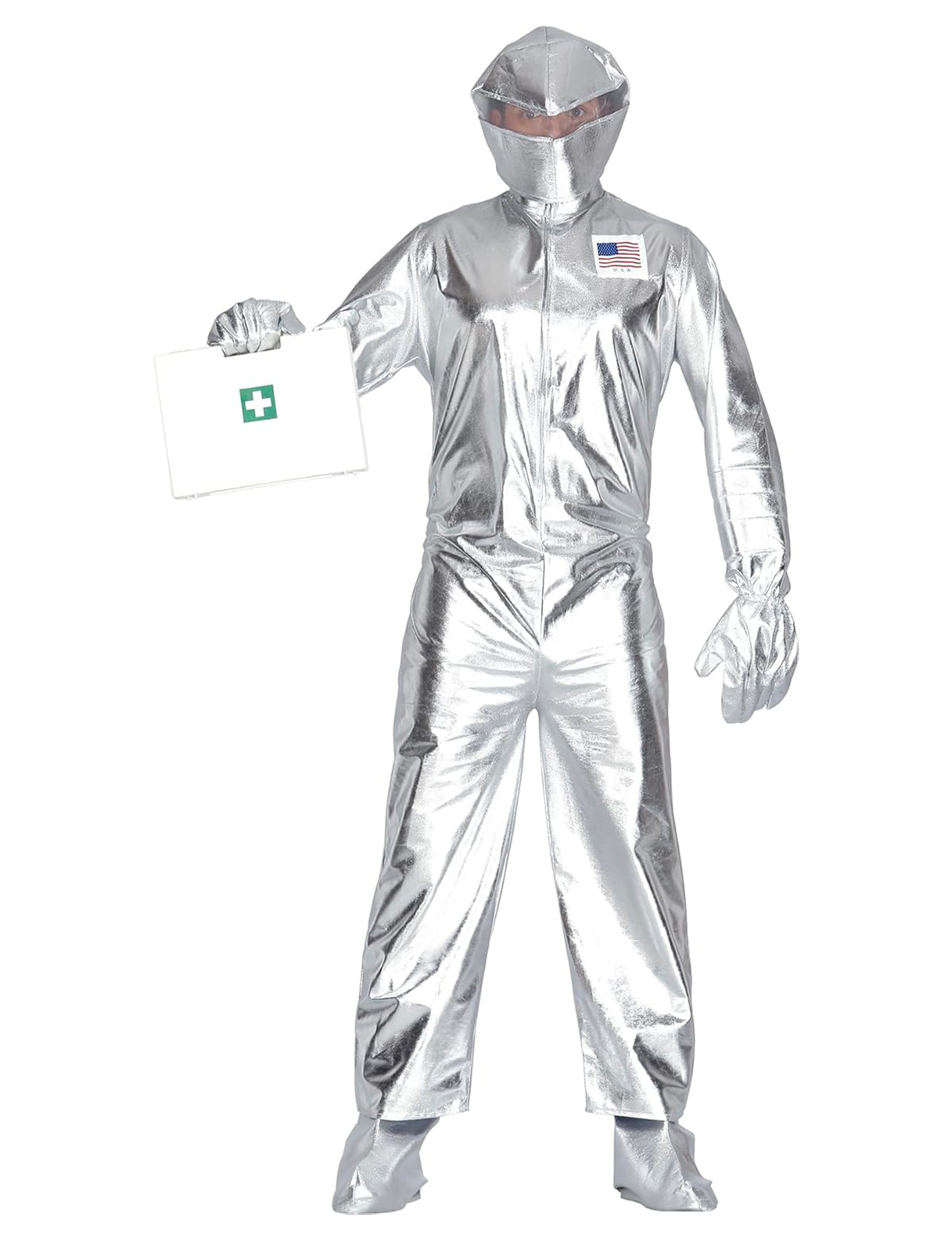 Glänzendes Astronauten-Kostüm Raumfahrer für Erwachsene silber