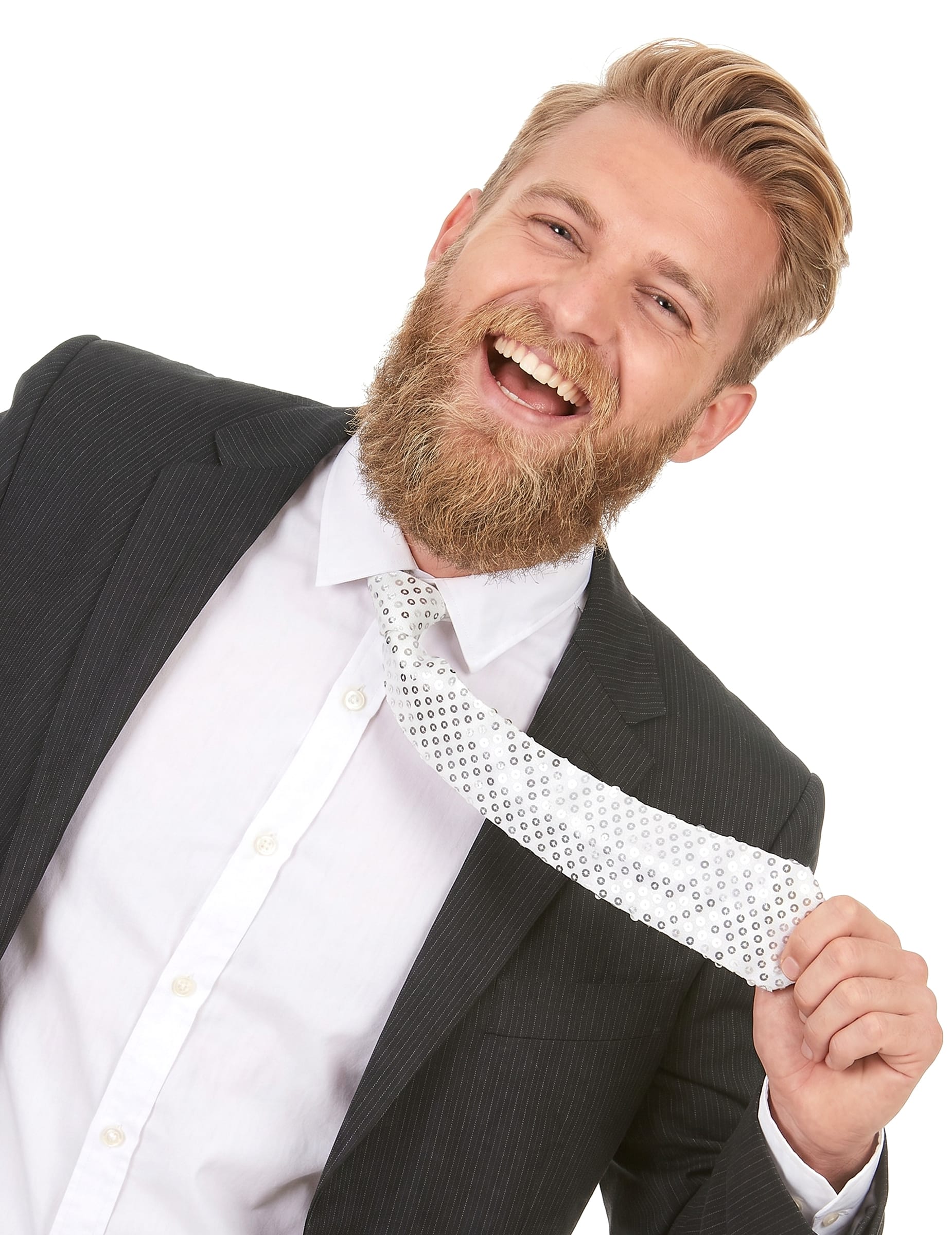 Glitzer-Krawatte mit Pailletten unisex weiss-silber