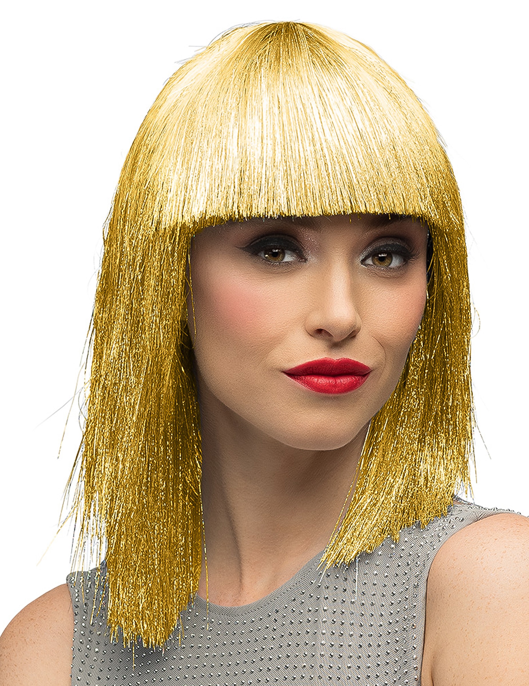 Glitzer Perücke Gold für Damen