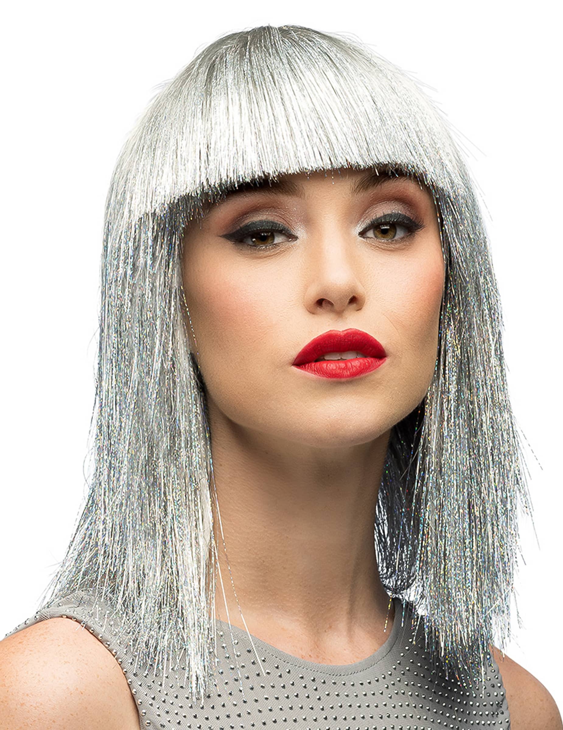 Glitzer Perücke Silber für Damen
