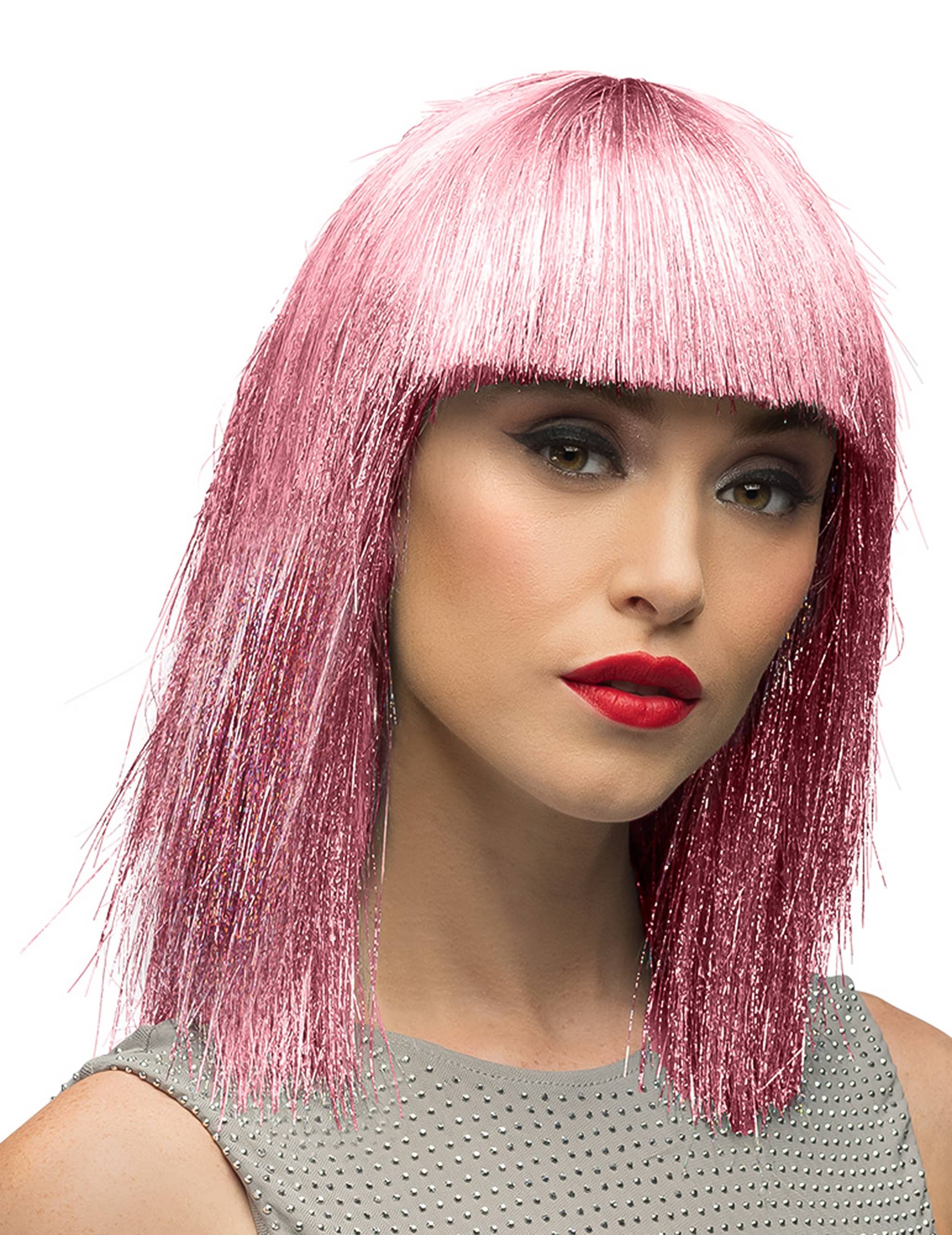 Glitzer Perücke in Rosa für Damen