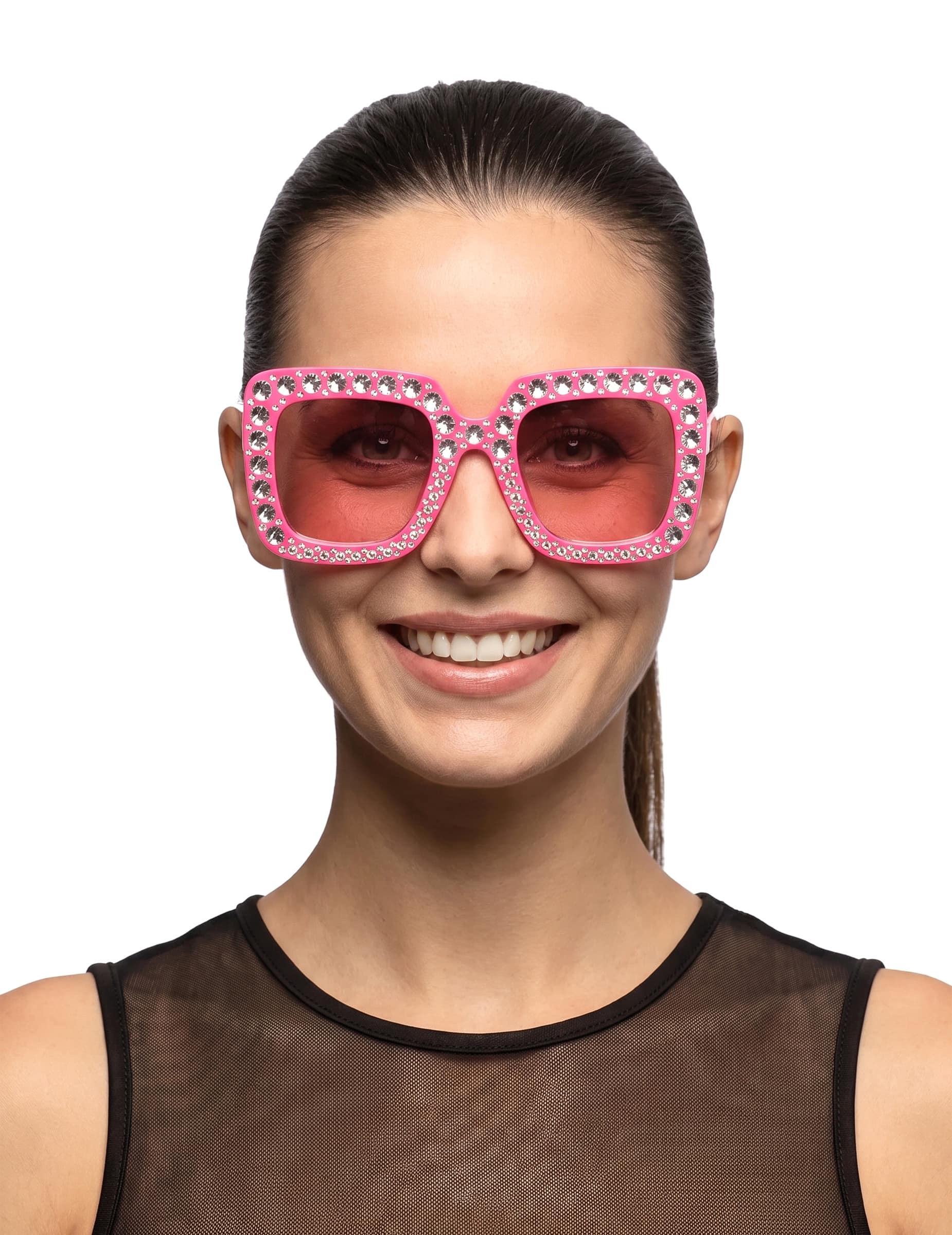 Glitzerbrille pink für Erwachsene 70er